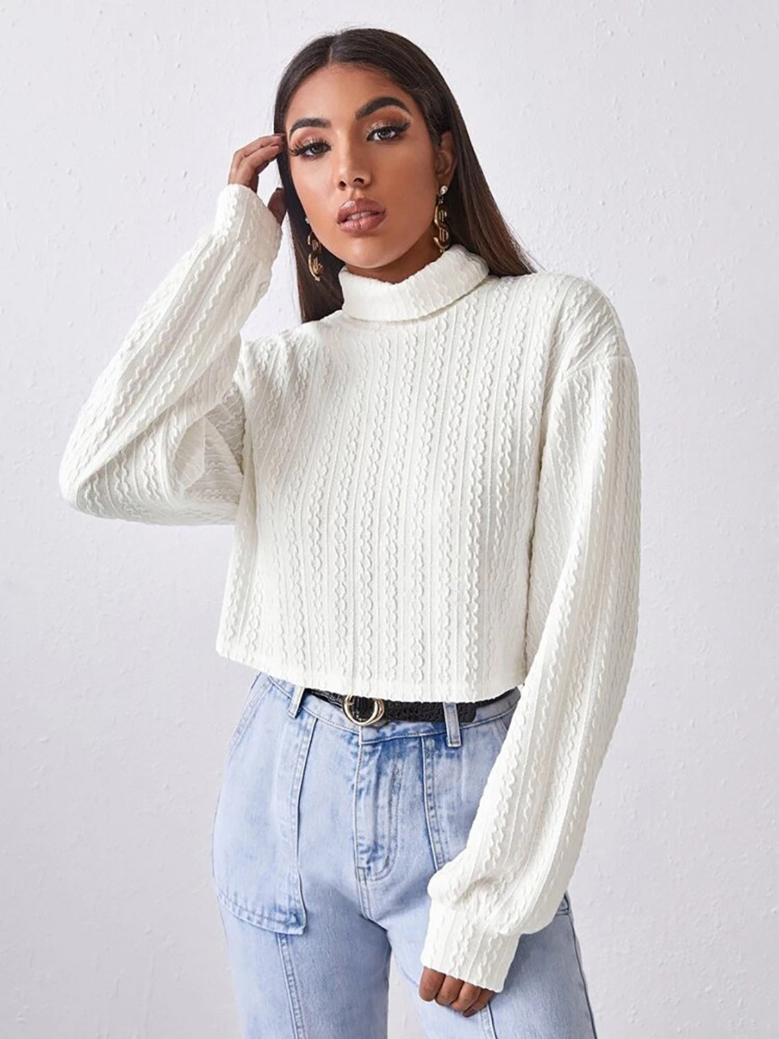 Classic Turtleneck Long Sleeve Top – Women's Fitted Winter Shirt - Roe Creation