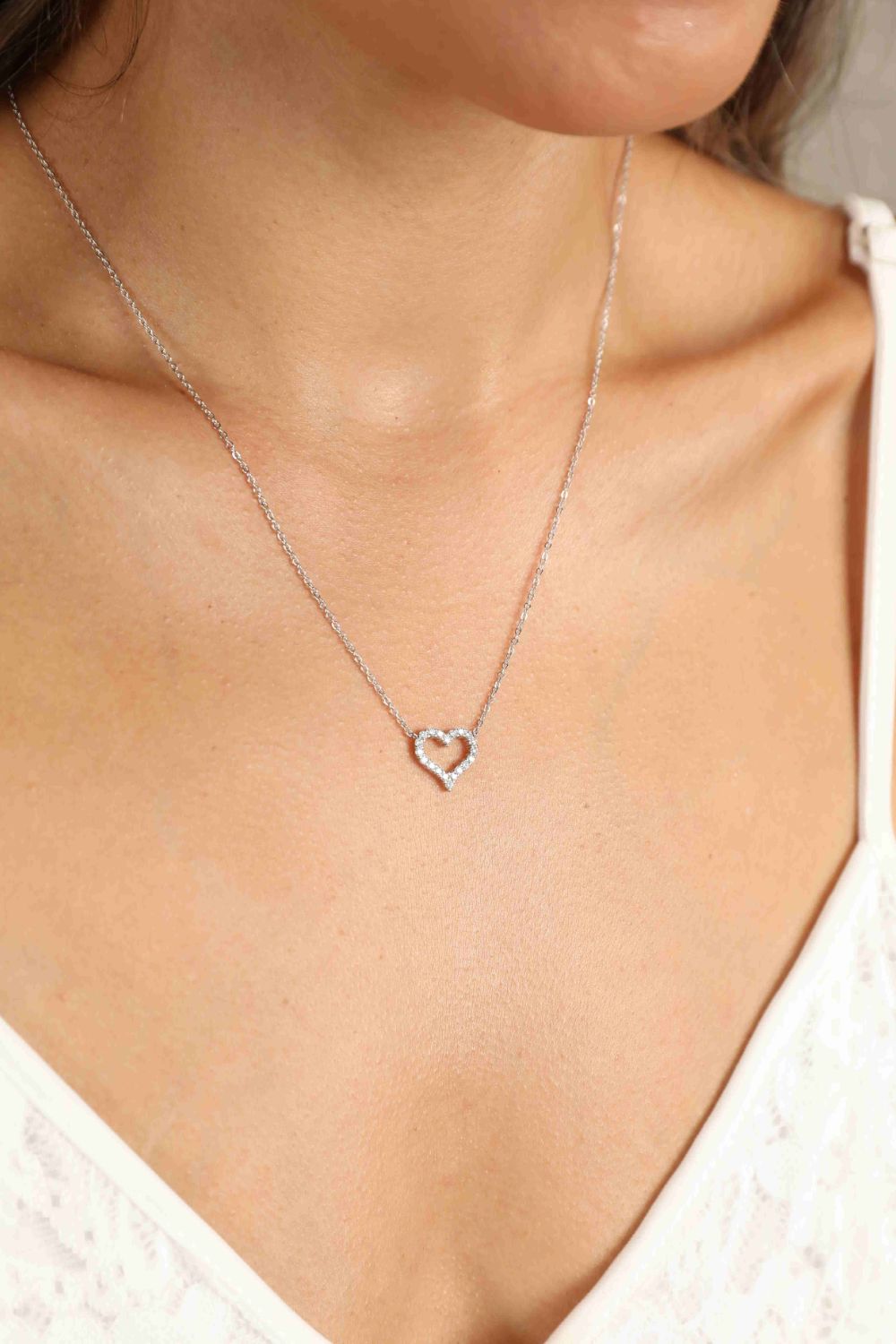 Adored Moissanite Platinum-Plated Heart Necklace - Roe Creation