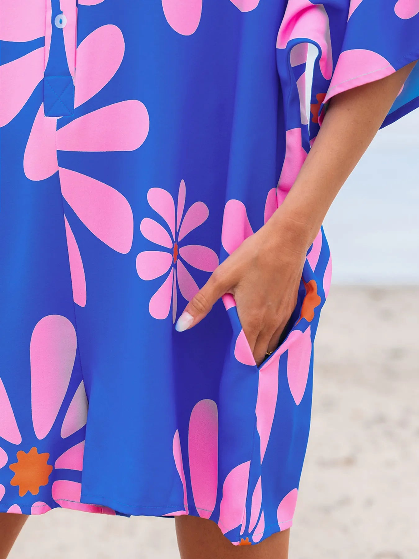 Summer Flower Print Shirt Collar Button Front Loose Romper - Roe Creation
