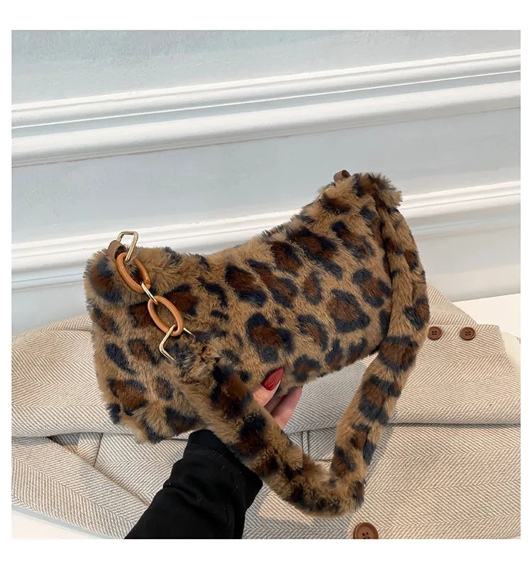 Leopard Print Fluffy Shoulder Bag - Roe Creation
