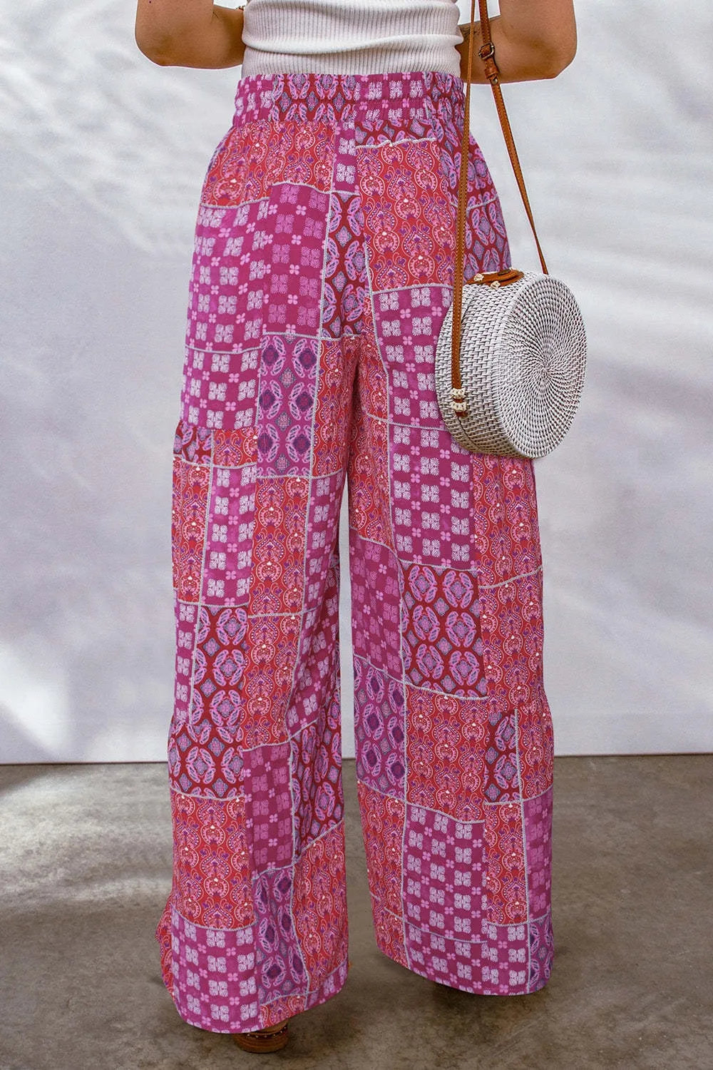Full Size Drawstring Printed Wide Leg Pants - Roe Creation