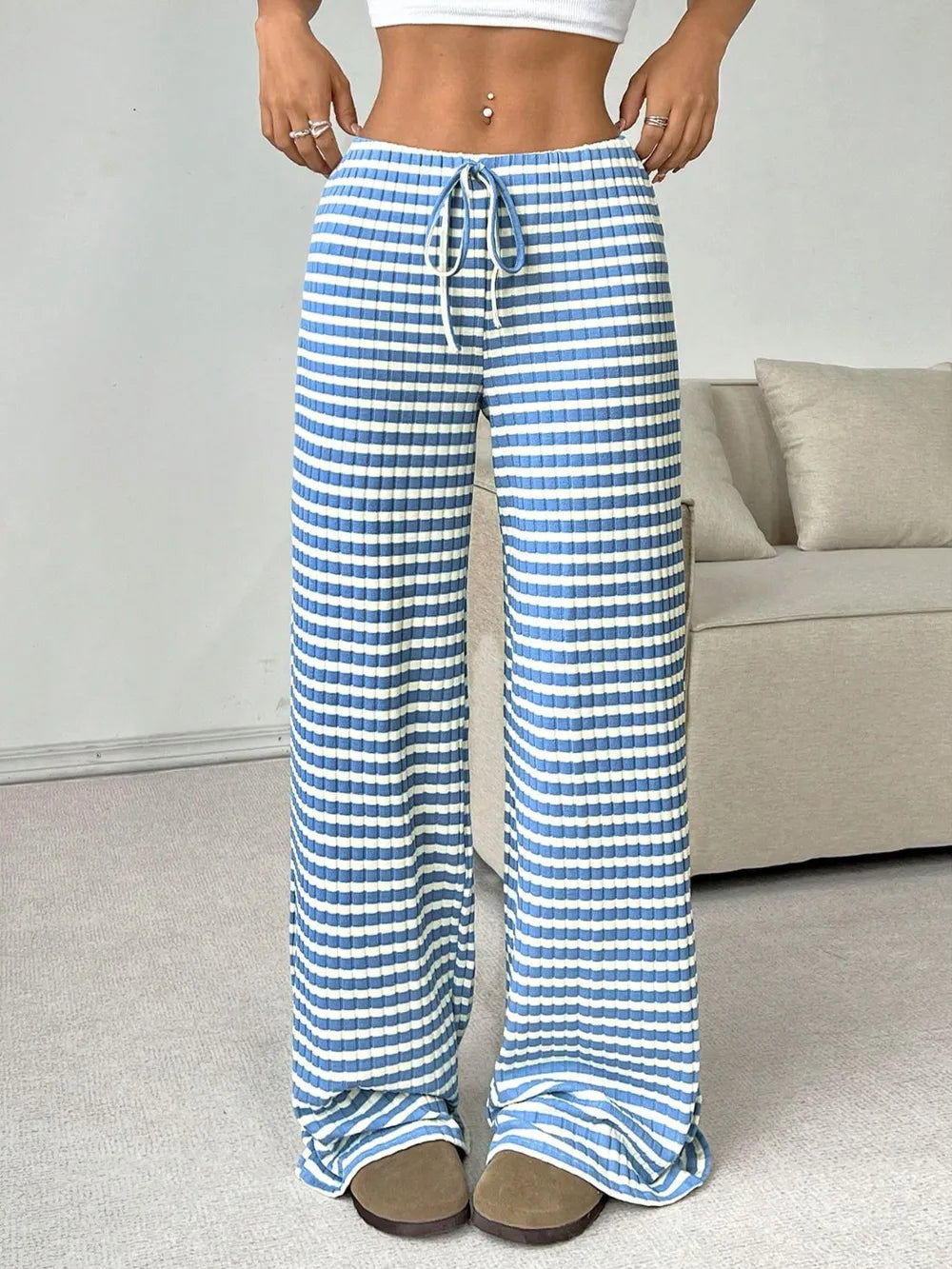 Tied Striped Wide Leg Pants - Roe Creation