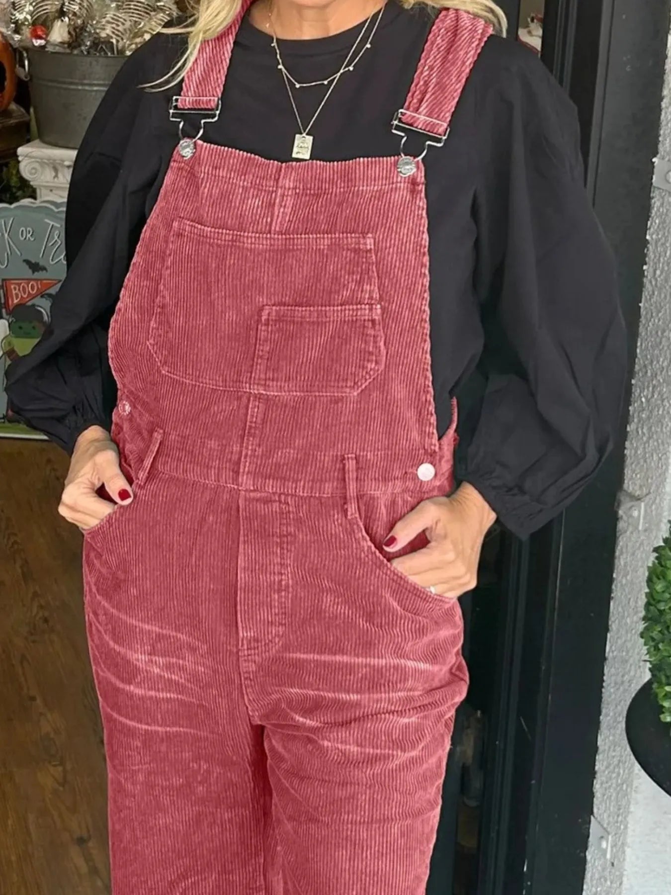 Distressed Wide Leg Corduroy Overalls - Roe Creation