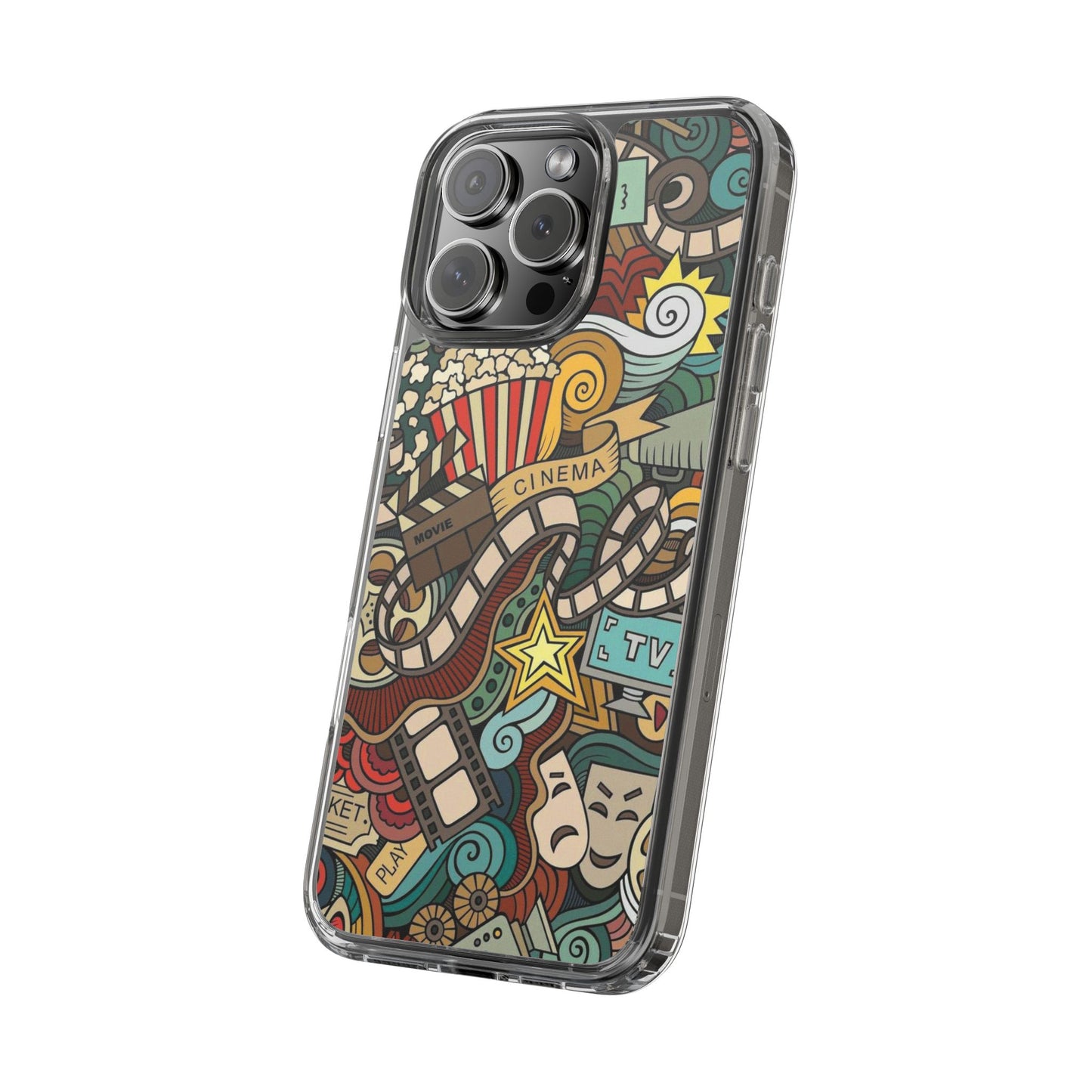 Cinema-Themed Pattern Clear iPhone Case - Perfect for Movie Lovers
