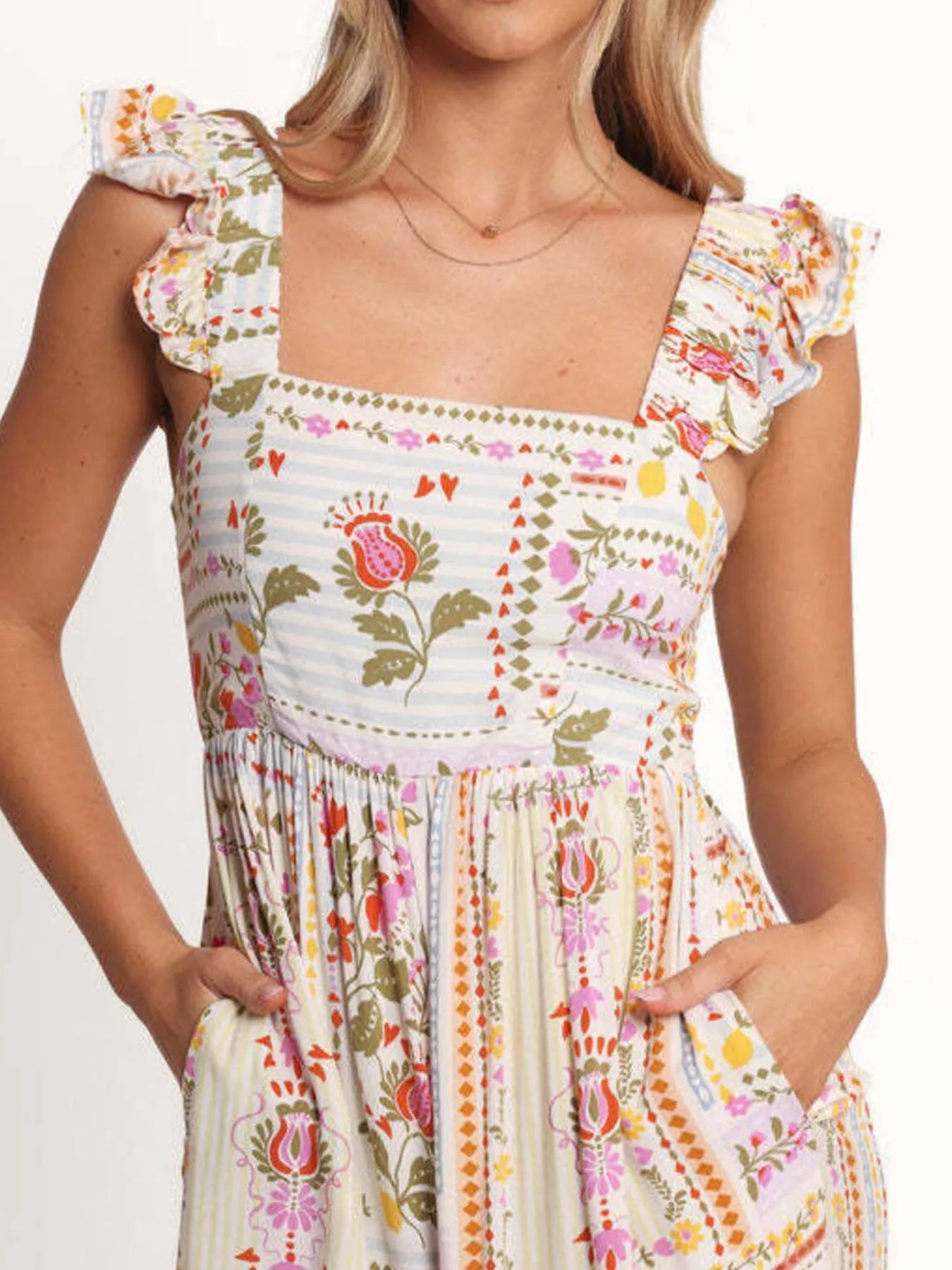 Floral Print Ruffle Strap Jumpsuit - Roe Creation