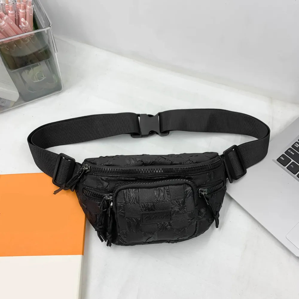 Checkered Nylon Crossbody Bag with Adjustable Strap - Roe Creation