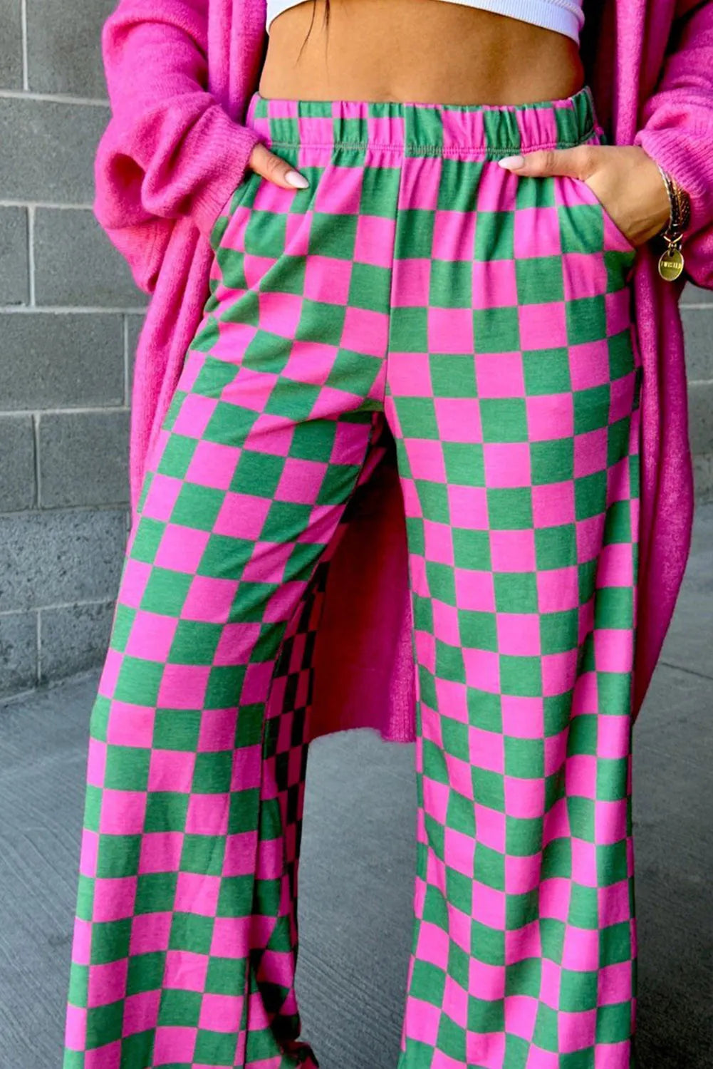 Checkered Wide Leg Pants - Roe Creation