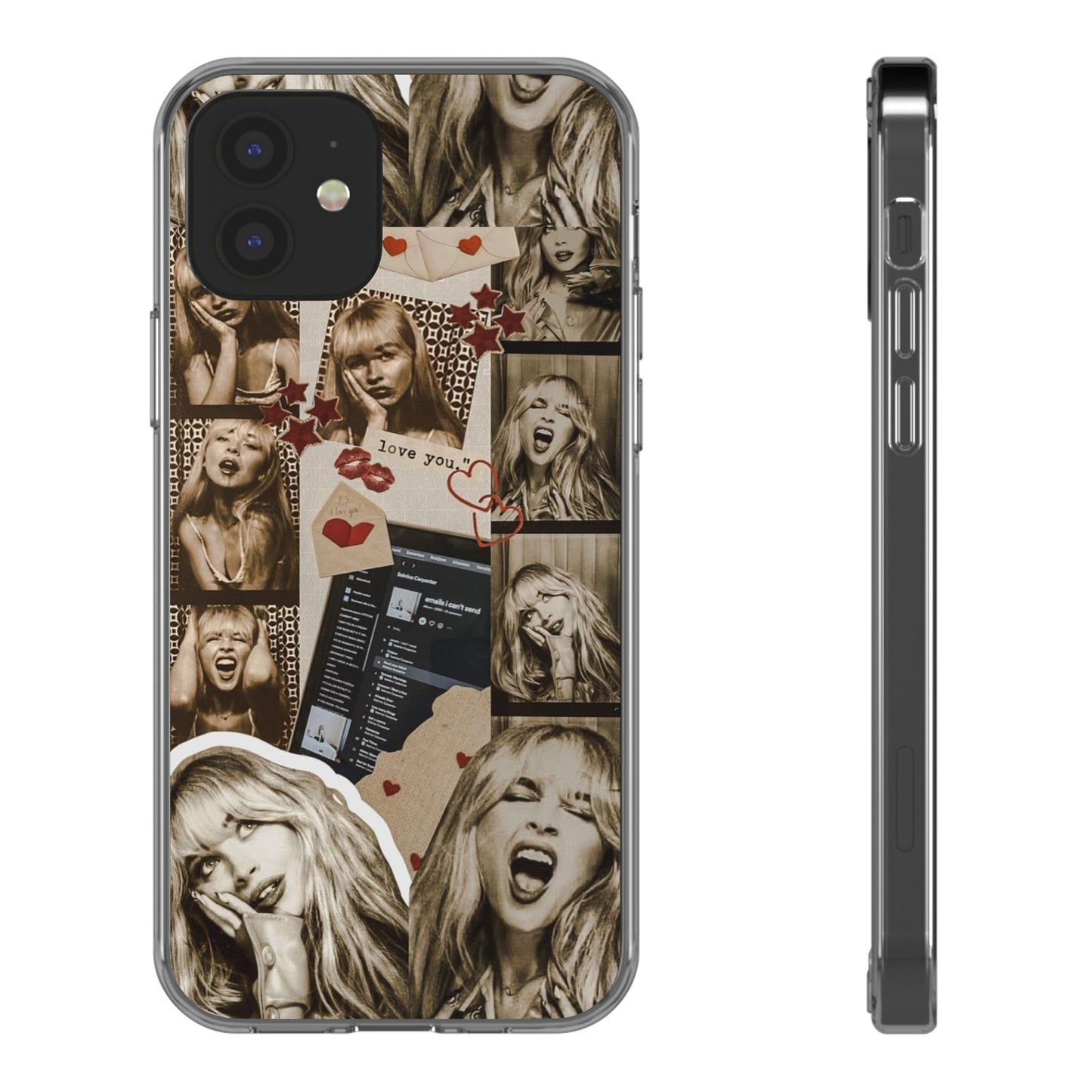 Sabrina Carpenter Vintage Photo Collage Clear Phone Case - Love You Design