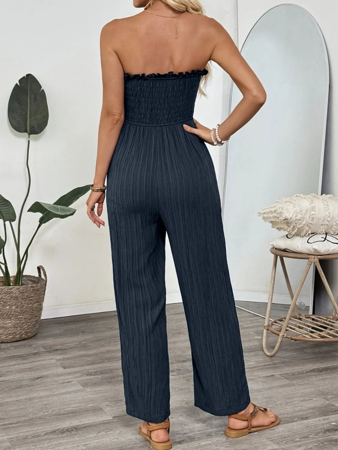 Smocked Tube Wide Leg Jumpsuit - Roe Creation