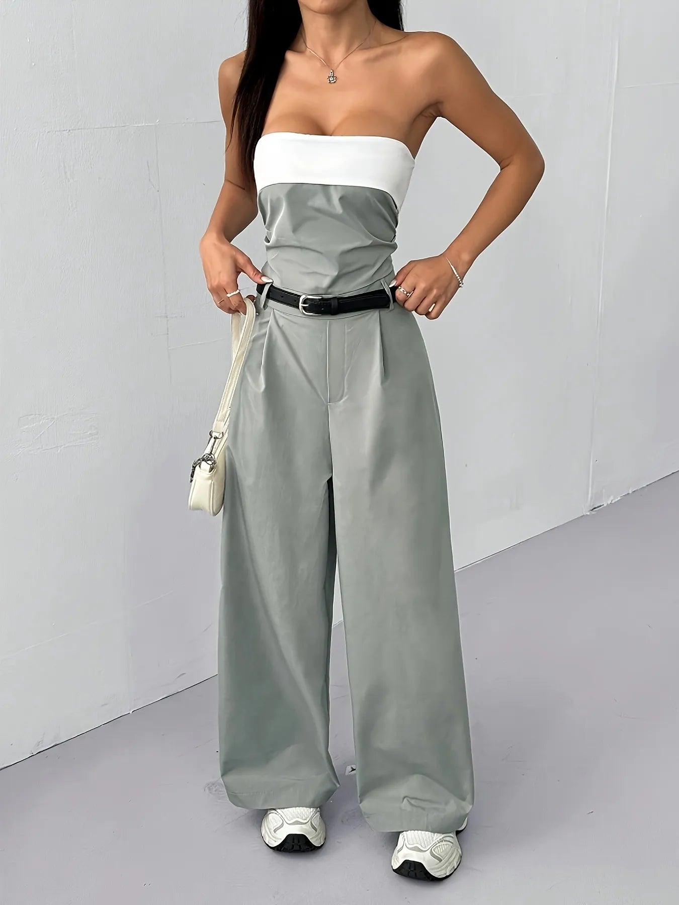Strapless Color Block Wide Leg Jumpsuit - Roe Creation