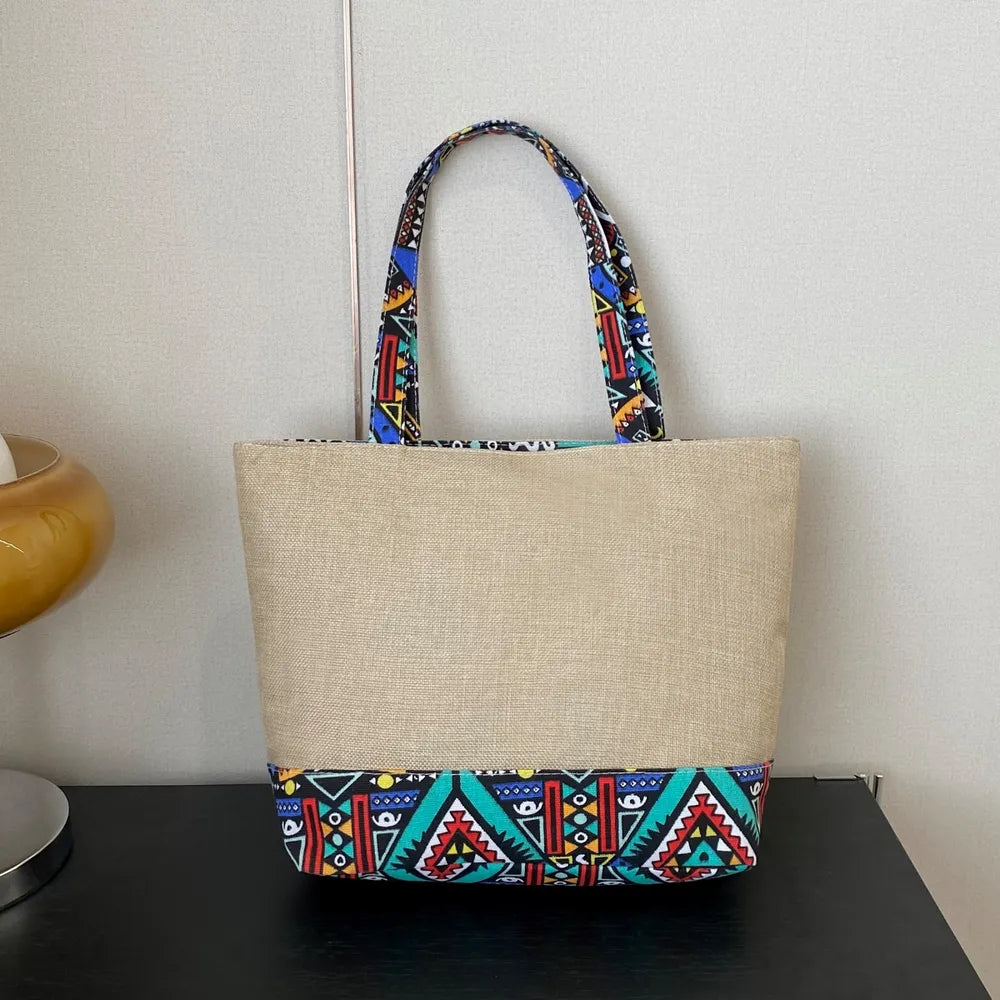 Medium Tote Bag with Ethnic Pattern Details - Roe Creation
