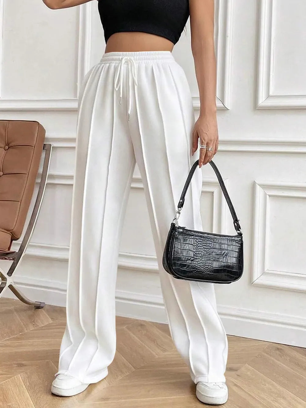 Drawstring Elastic Waist Pants with Pockets - Roe Creation