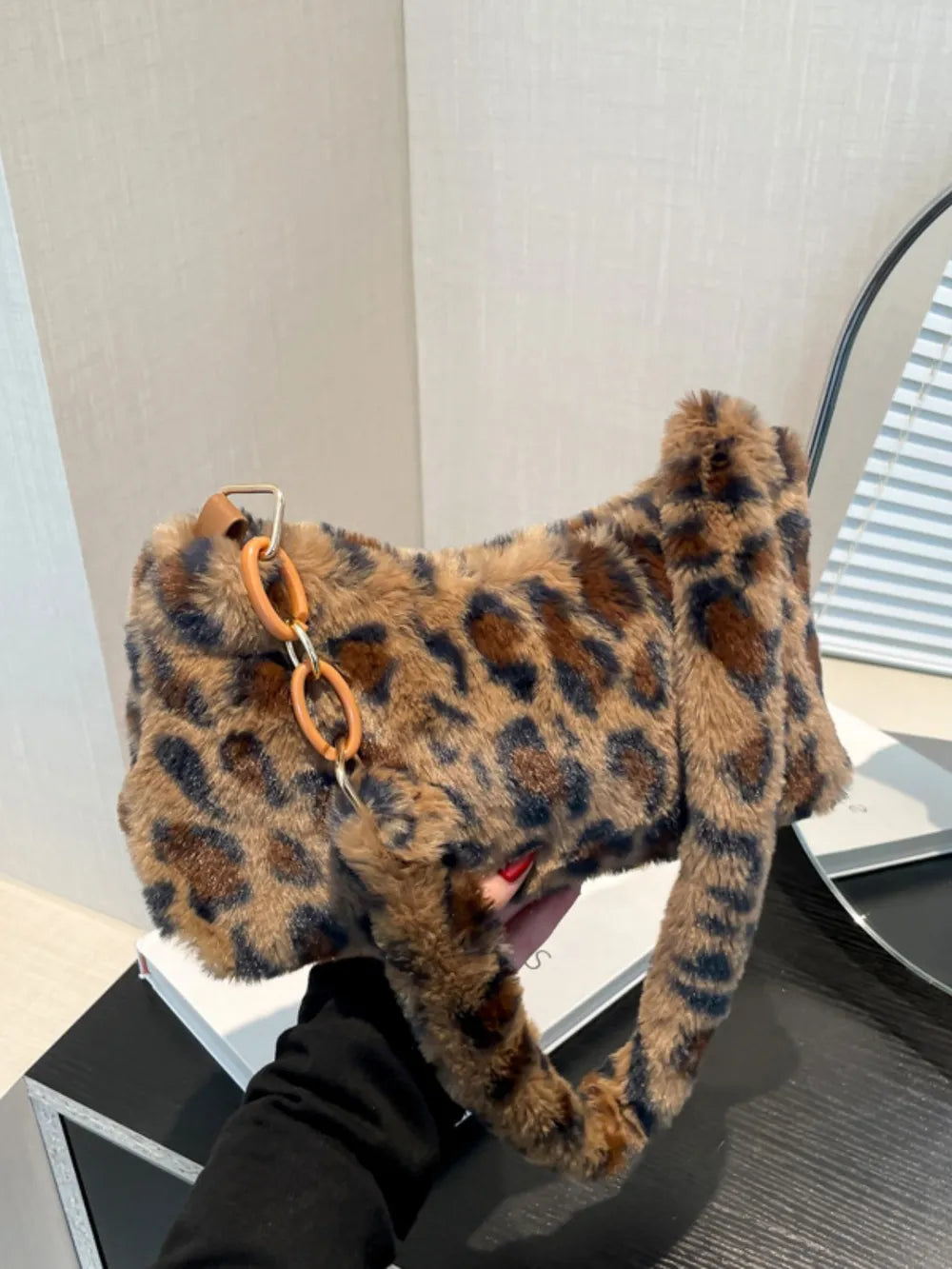 Leopard Print Fluffy Shoulder Bag - Roe Creation
