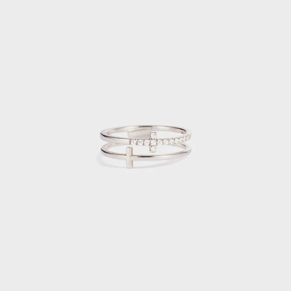 925 Sterling Silver Double Cross Ring - Roe Creation