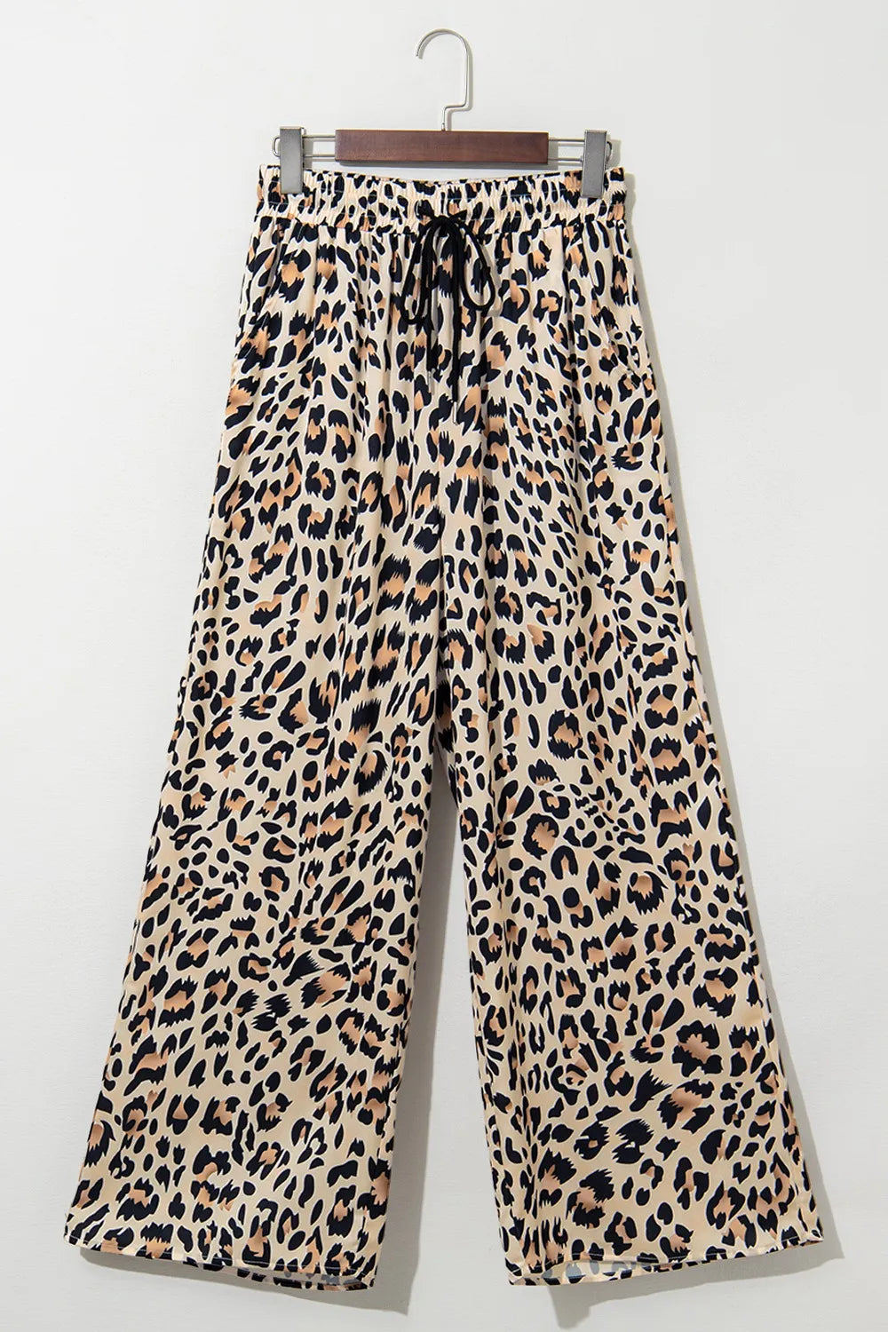 Parchment Leopard Drawstring Flowy Wide Leg Pants - Roe Creation