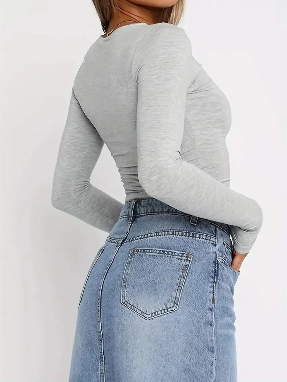 Solid Color Round Neck Long Sleeve T-Shirt - Roe Creation