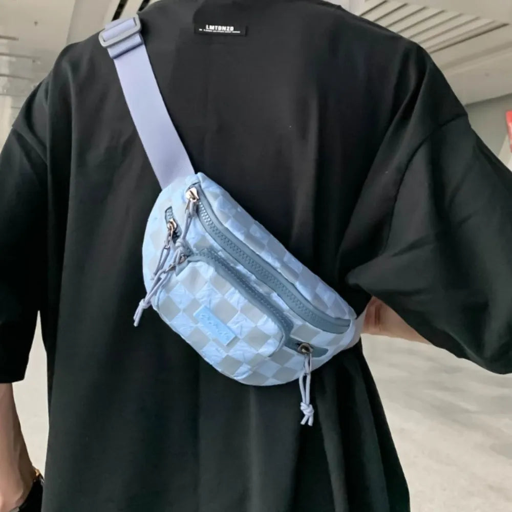 Checkered Nylon Crossbody Bag with Adjustable Strap - Roe Creation