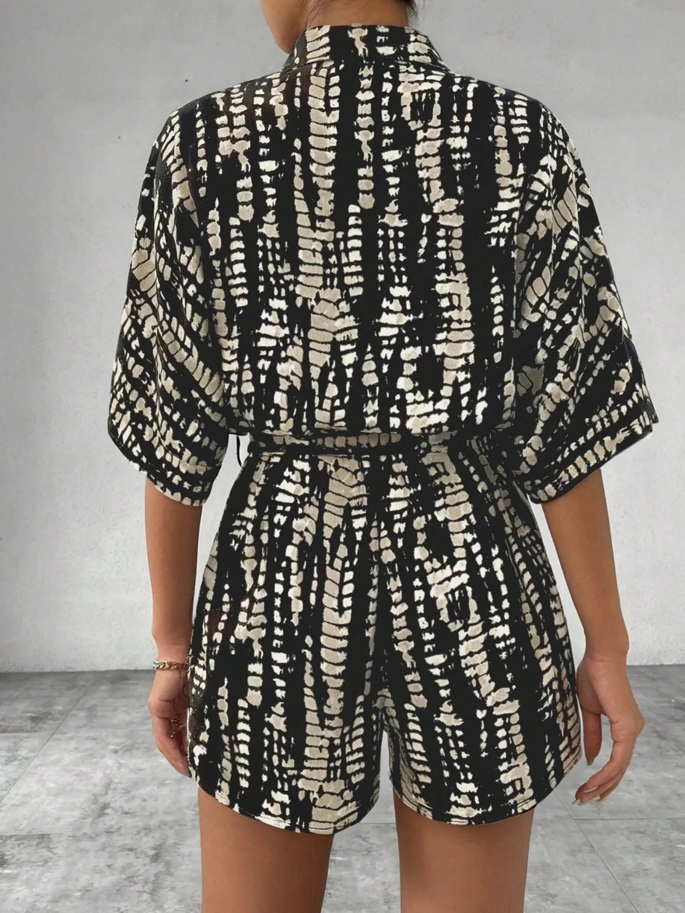 Tie Dye Print Collar Neck Short Sleeve Romper - Roe Creation