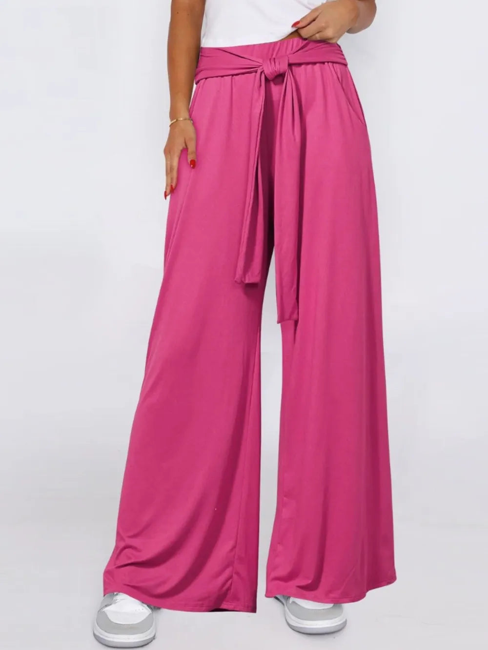 Tied Wide Leg Pants with Pockets - Roe Creation