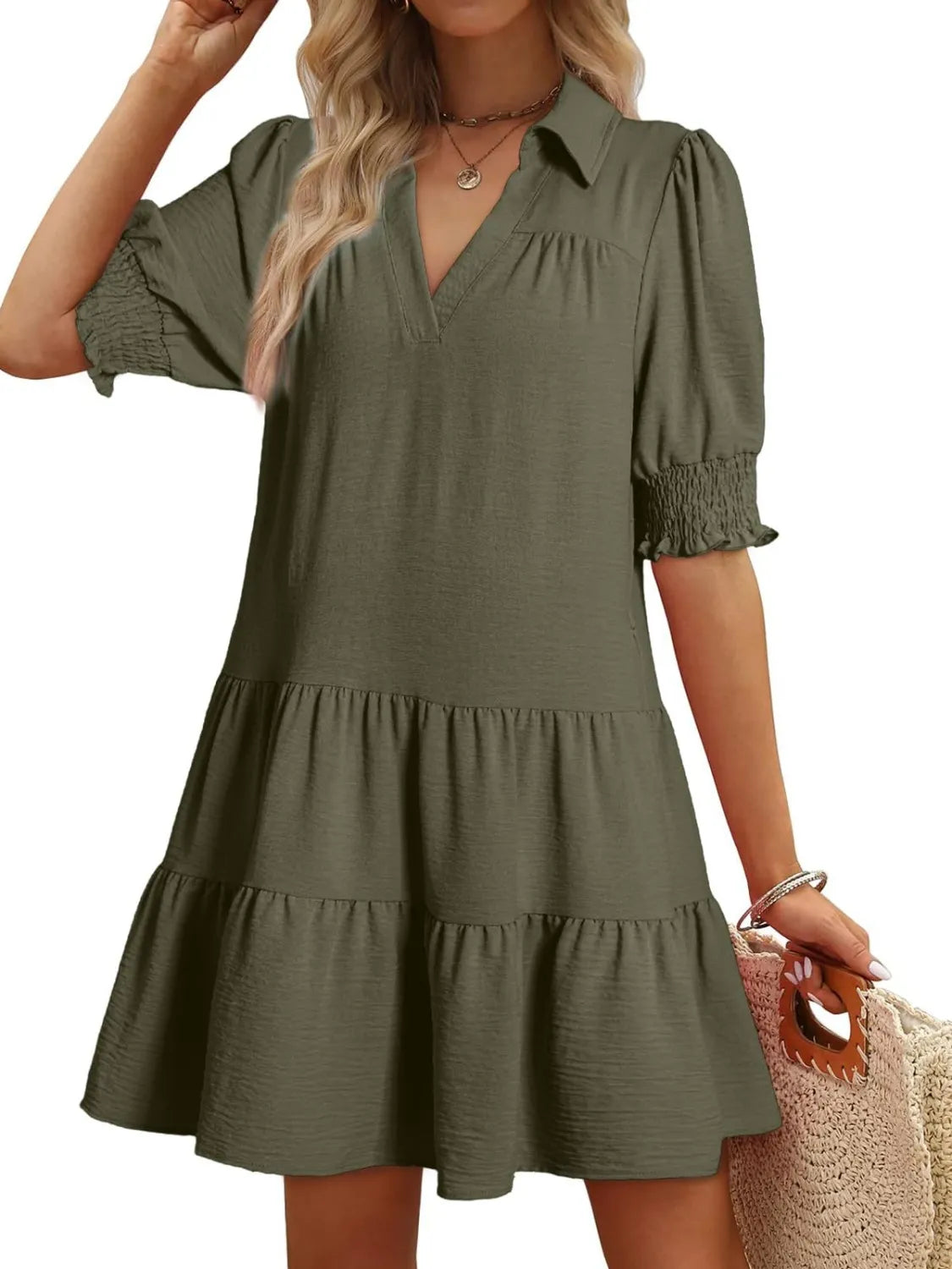 Johnny Collar Short Sleeve Mini Dress - Roe Creation