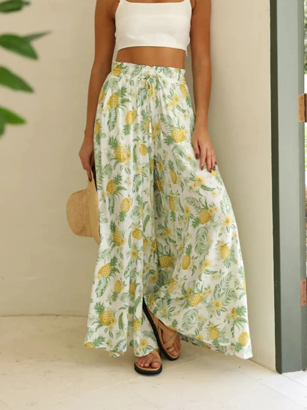 Printed Wide Leg Pants - Roe Creation