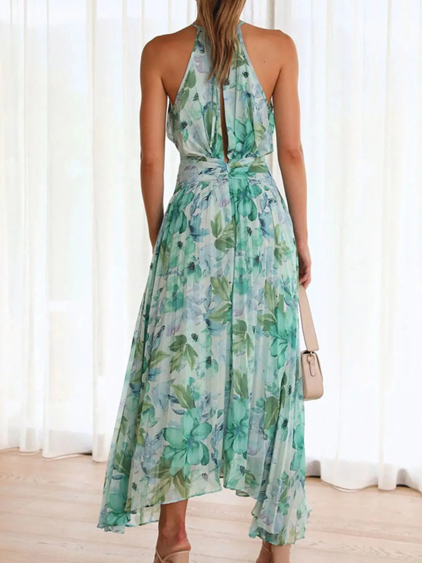 Printed Sleeveless Pleated Dress - Roe Creation