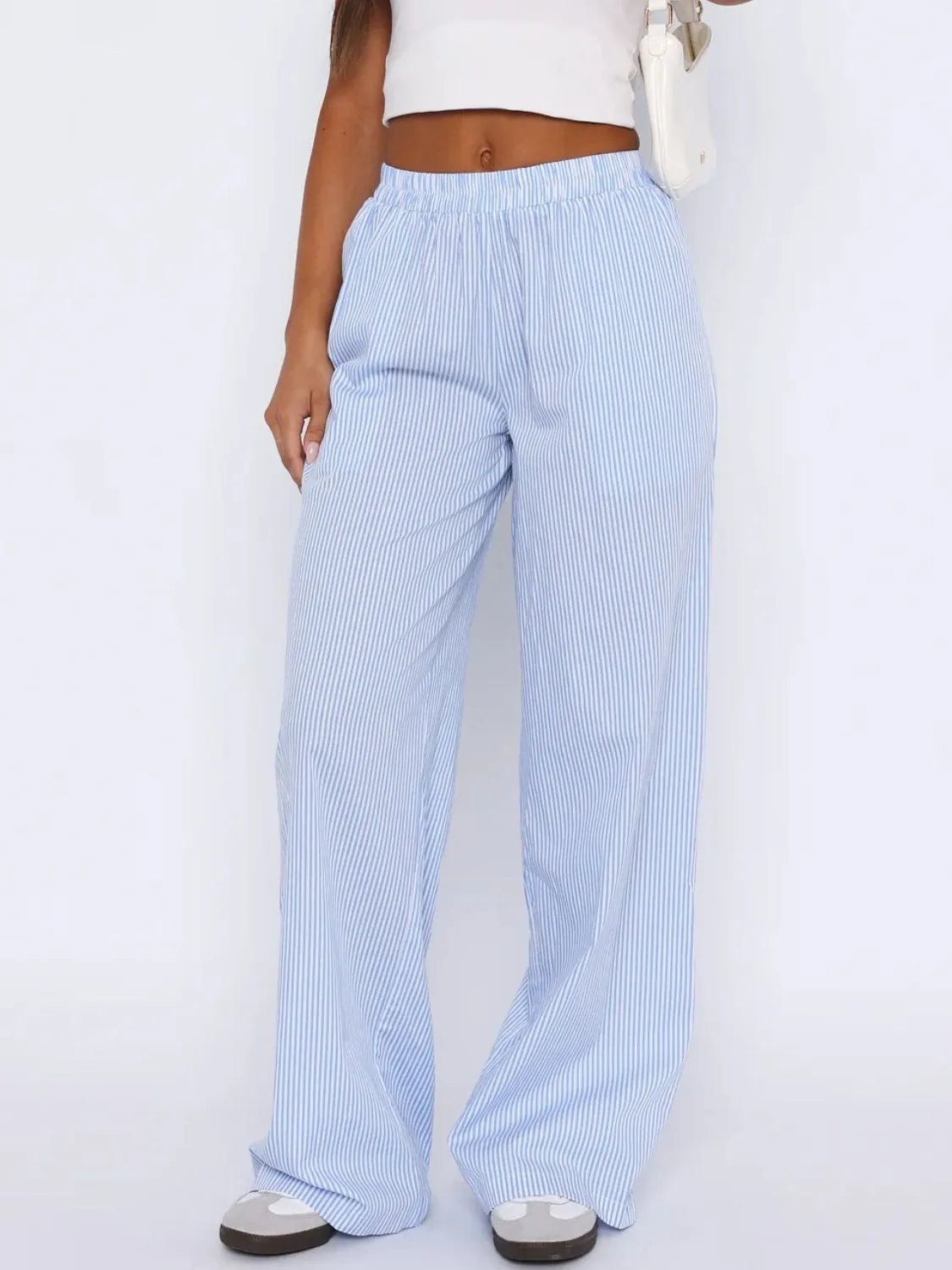 Pocketed Striped Wide Leg Pants - Roe Creation