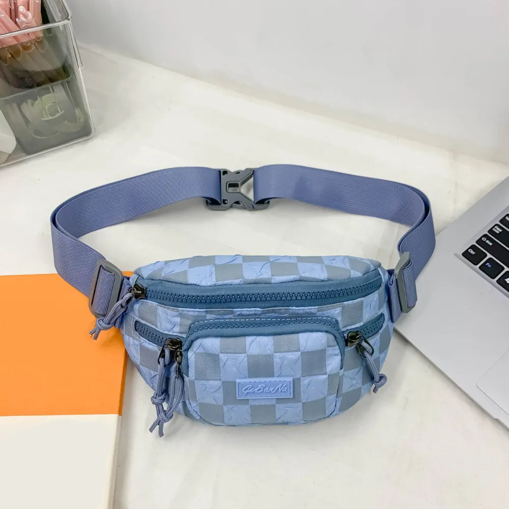 Checkered Nylon Crossbody Bag with Adjustable Strap - Roe Creation