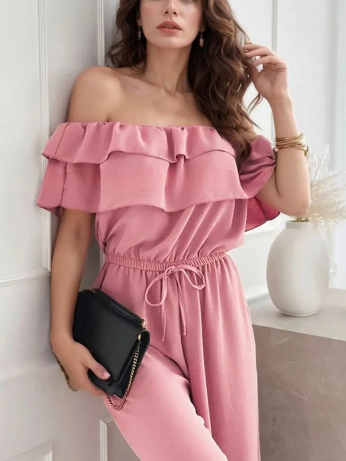 Off-Shoulder Ruffled Wide Leg Jumpsuit - Roe Creation