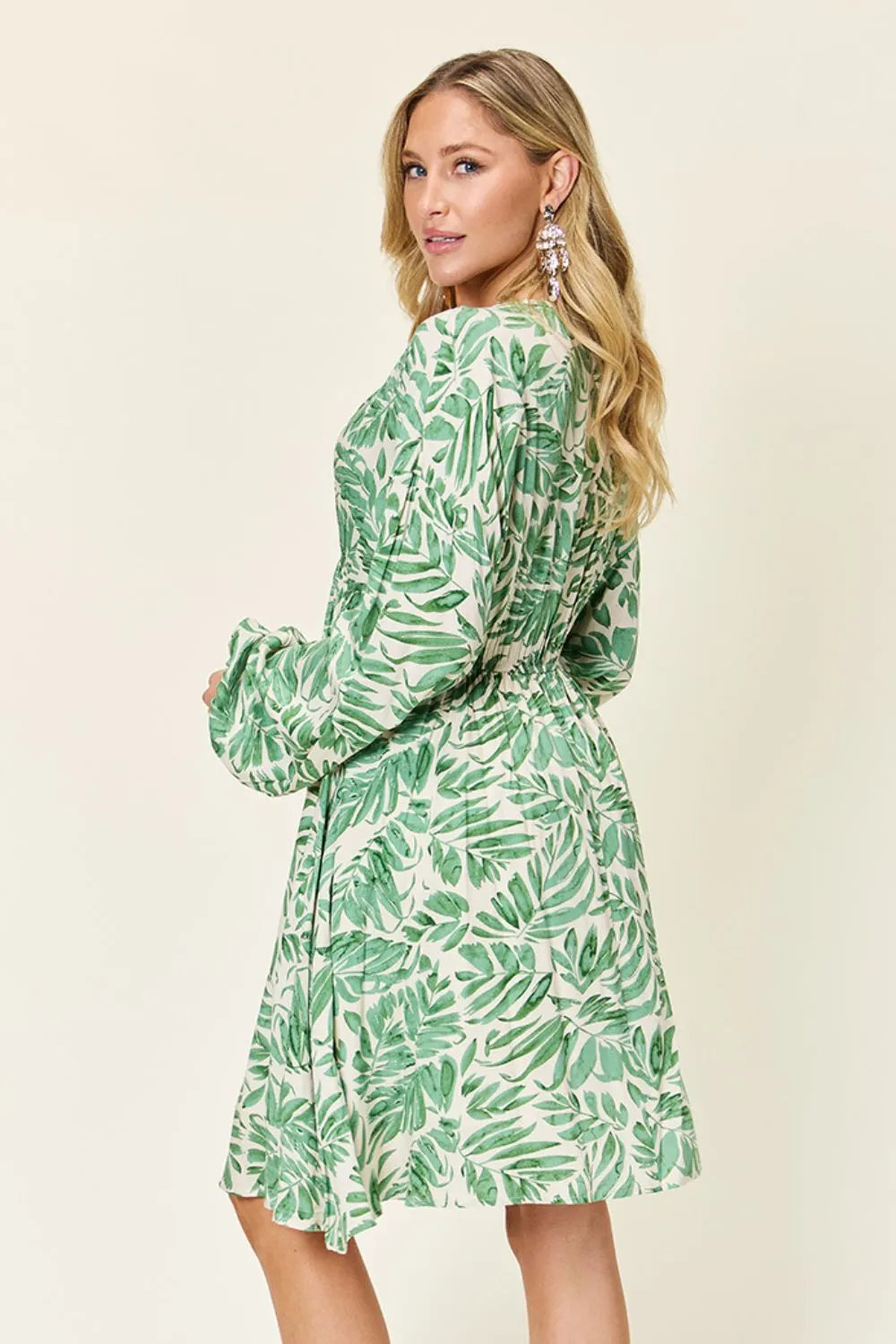 Double Take Full Size Printed Ruched Balloon Sleeve Dress - Roe Creation