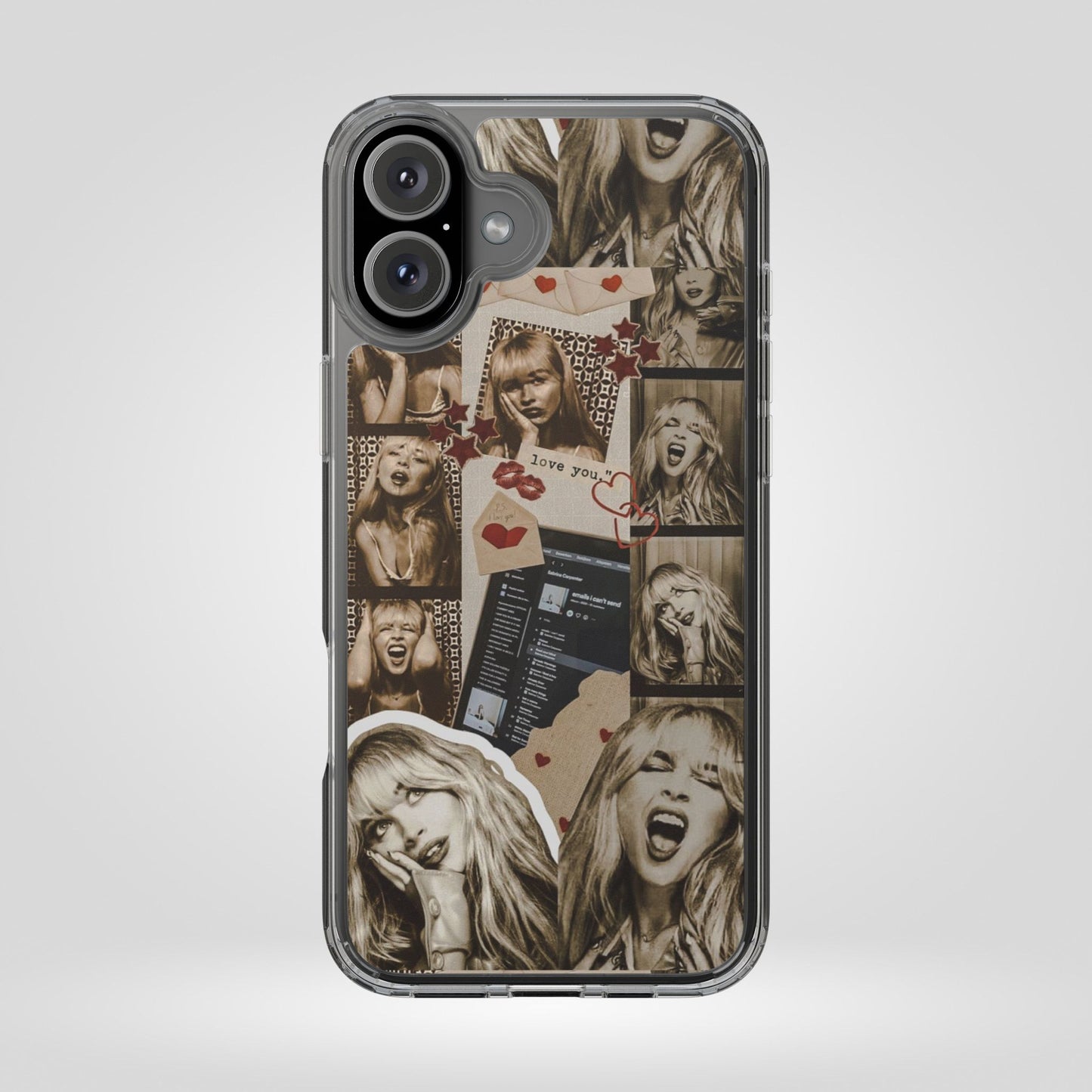 Sabrina Carpenter Vintage Photo Collage Clear Phone Case - Love You Design
