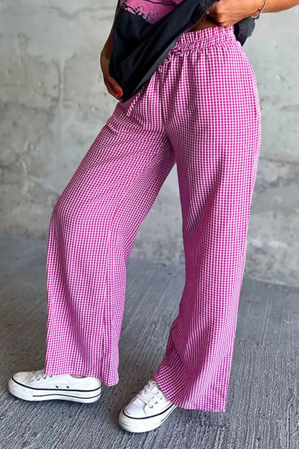 Plaid Wide Leg Pants with Pockets - Roe Creation