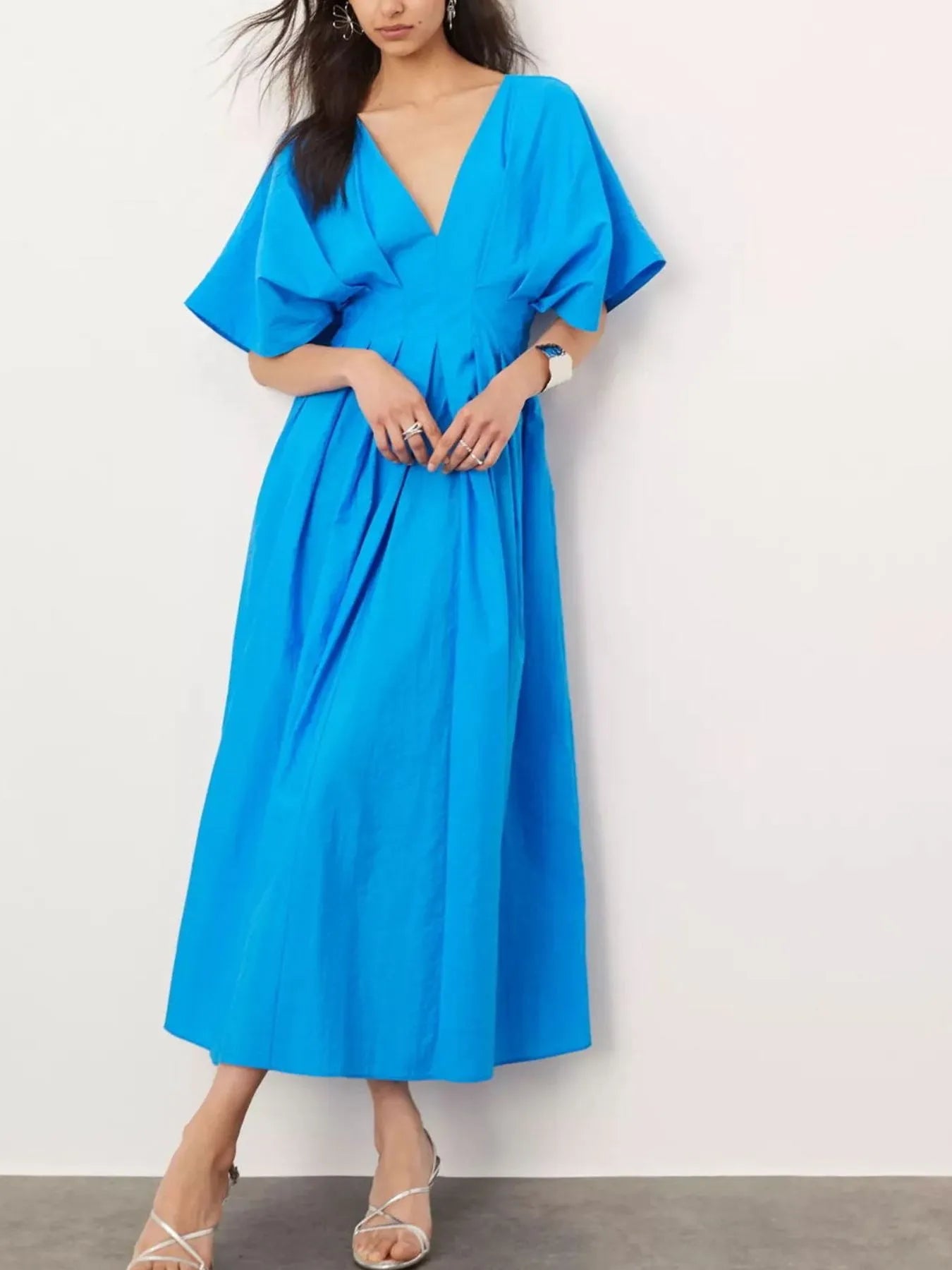 V-Neck Half Sleeve Midi Dress - Roe Creation