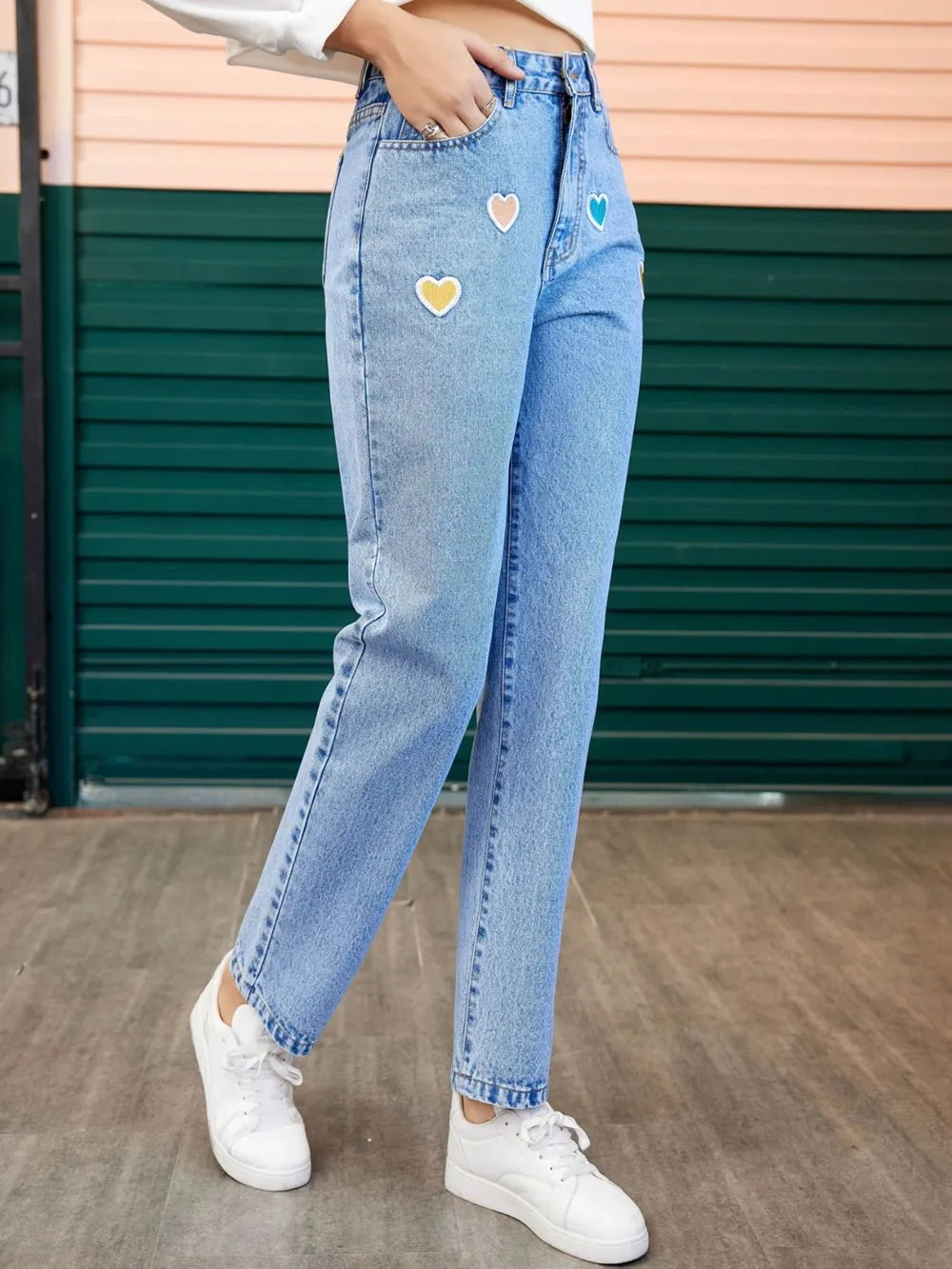 Heart Straight Leg Jeans with Pockets - Roe Creation