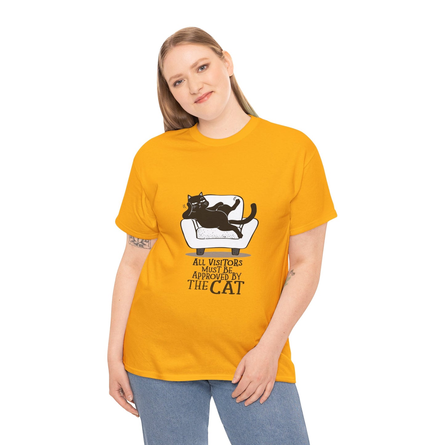 Funny Cat Approval Unisex Heavy Cotton Tee - All Visitors Must Be Approved by The Cat - Roe Creation