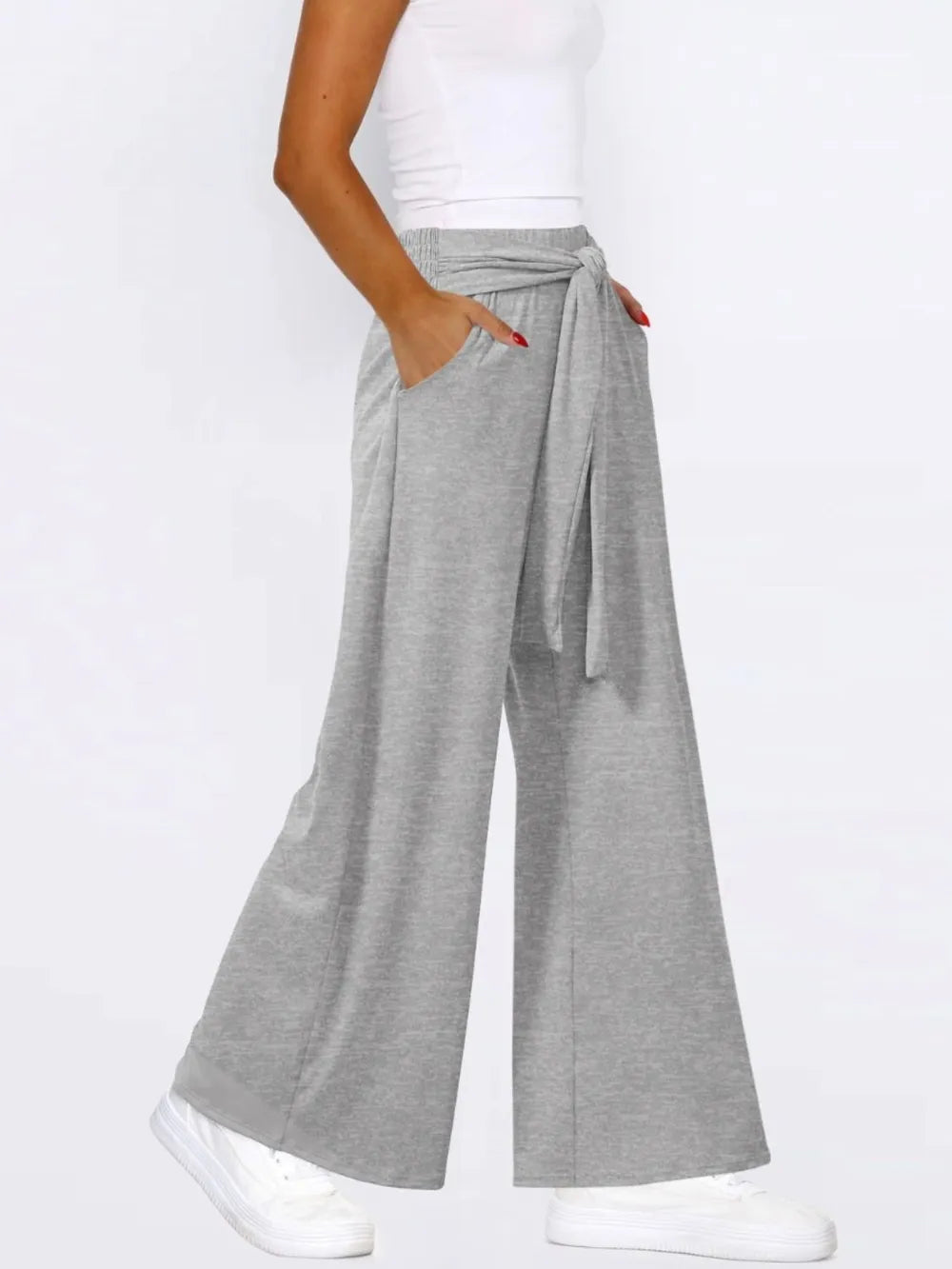 Tied Wide Leg Pants with Pockets - Roe Creation