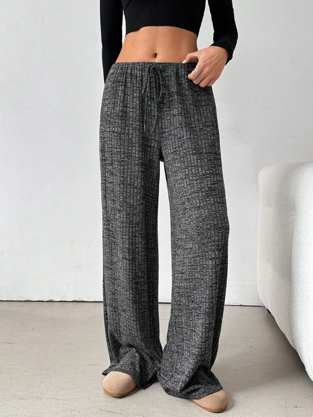 Tied Striped Wide Leg Pants - Roe Creation