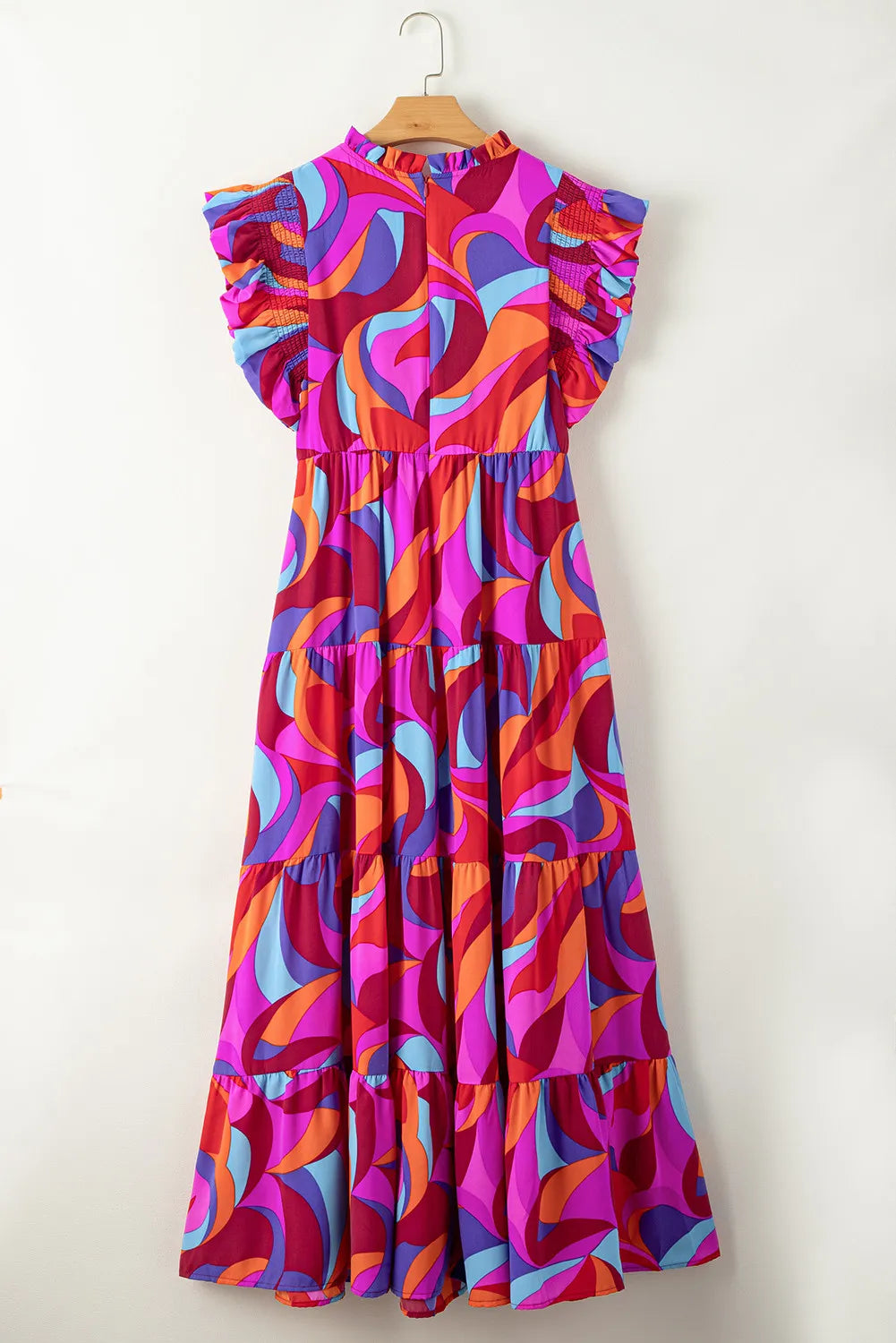 Full Size Printed Ruffled Mock Neck Tiered Dress - Roe Creation