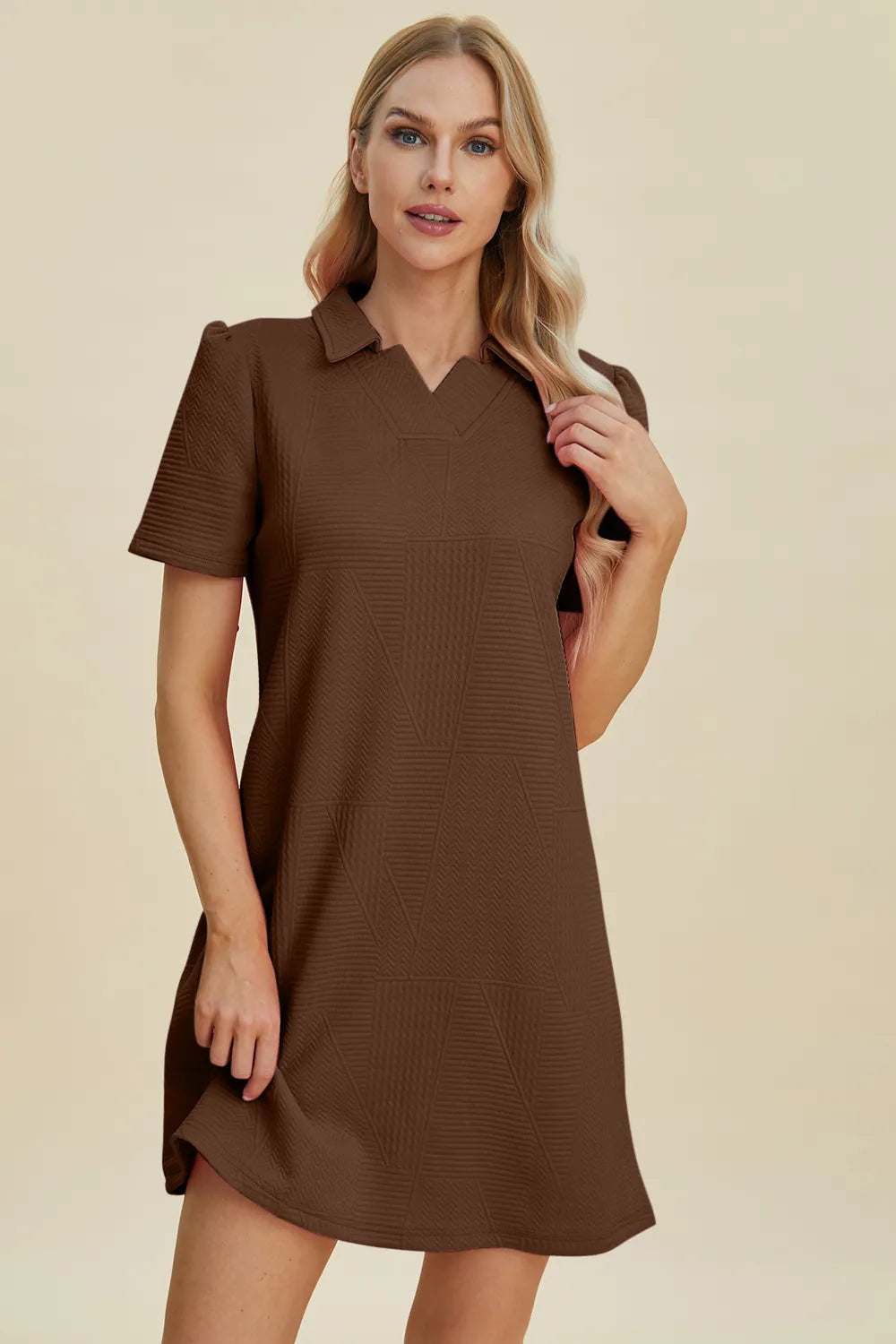 Double Take Full Size Texture Short Sleeve Dress - Roe Creation