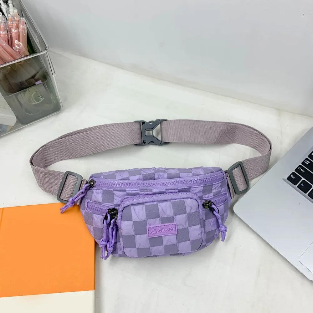 Checkered Nylon Crossbody Bag with Adjustable Strap - Roe Creation