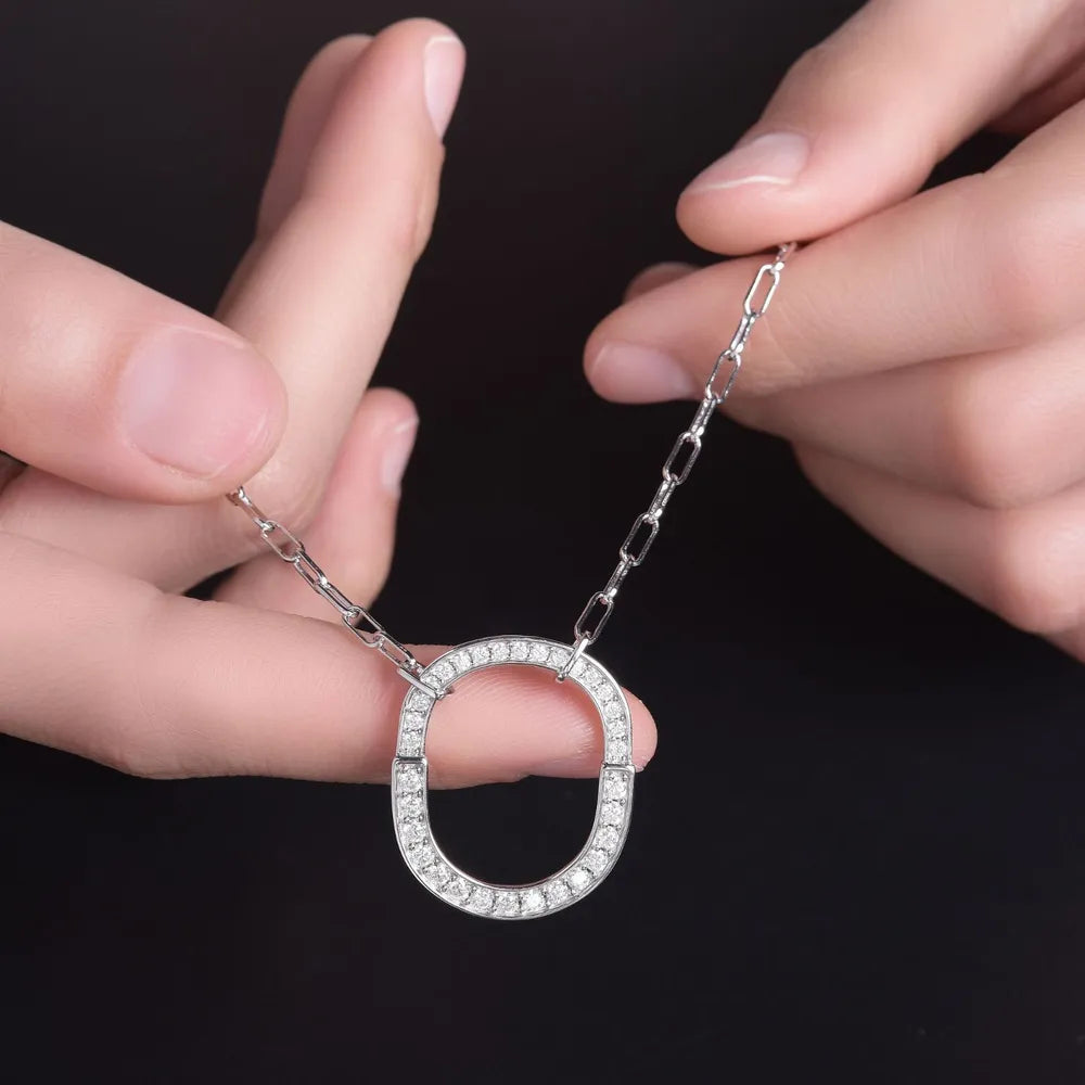 925 Sterling Silver Inlaid Moissanite Pendant Necklace - Roe Creation