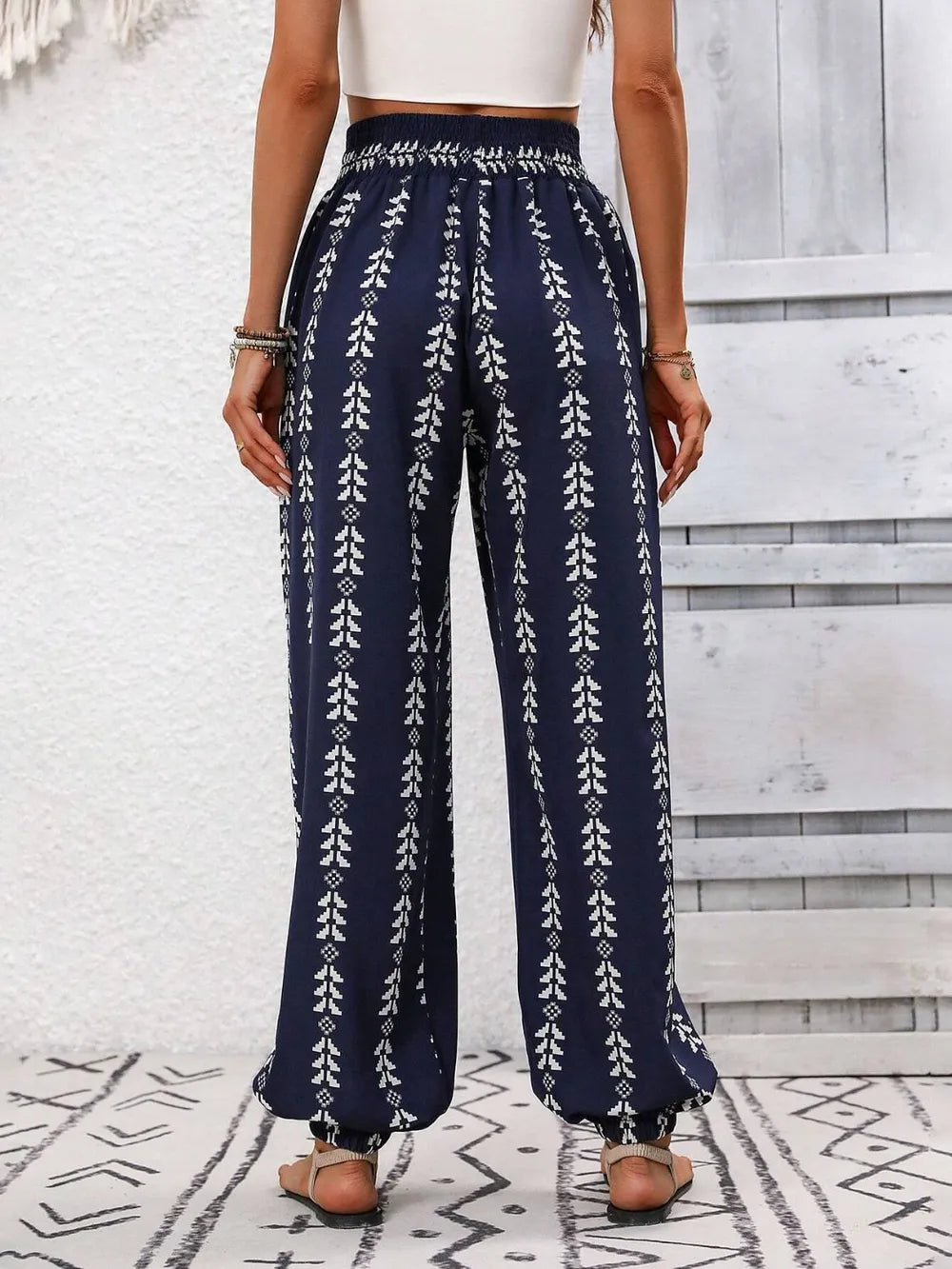 Tied Printed High Waist Pants - Roe Creation