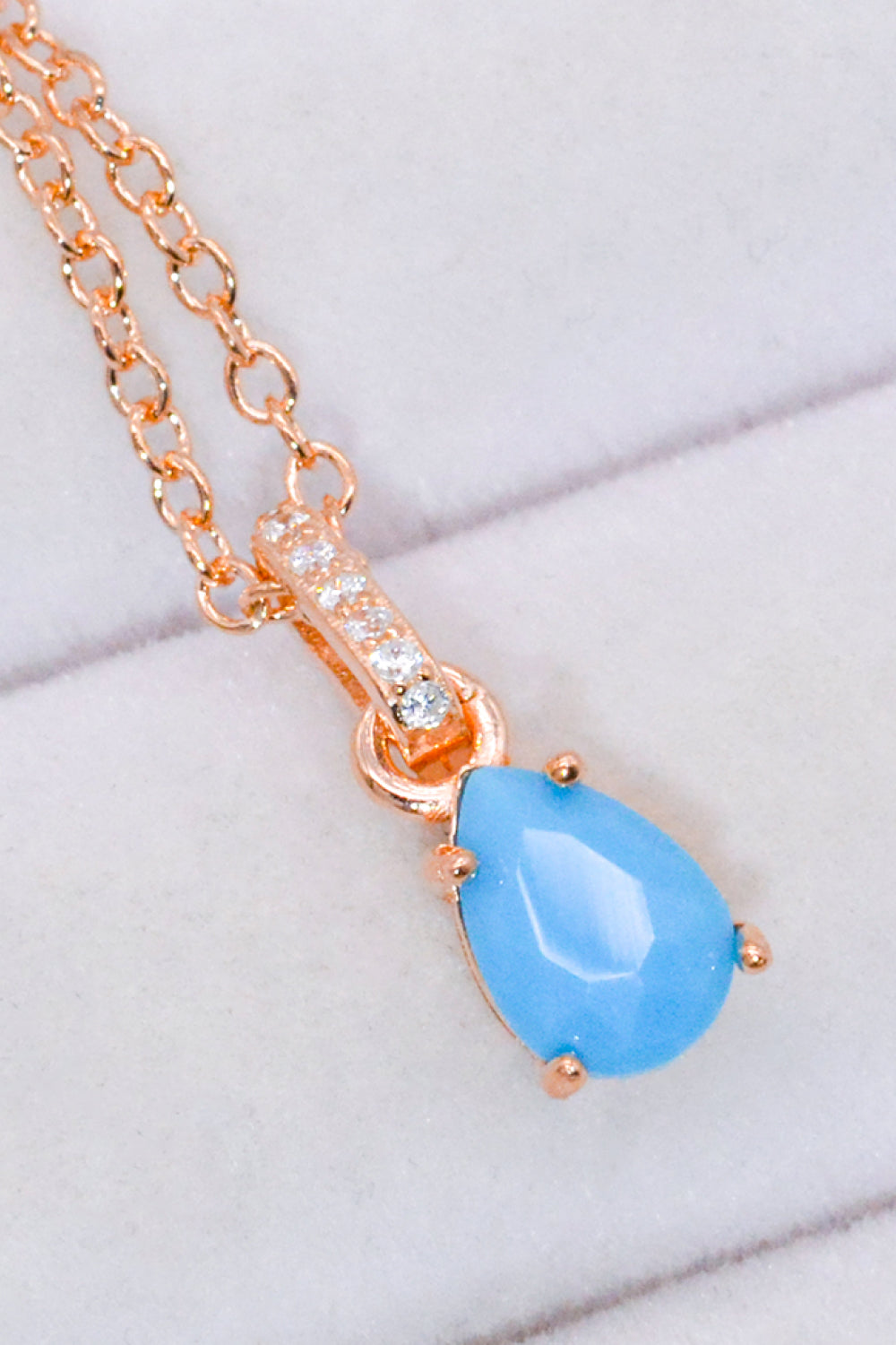 Teardrop Turquoise 4-Prong Pendant Necklace - Roe Creation