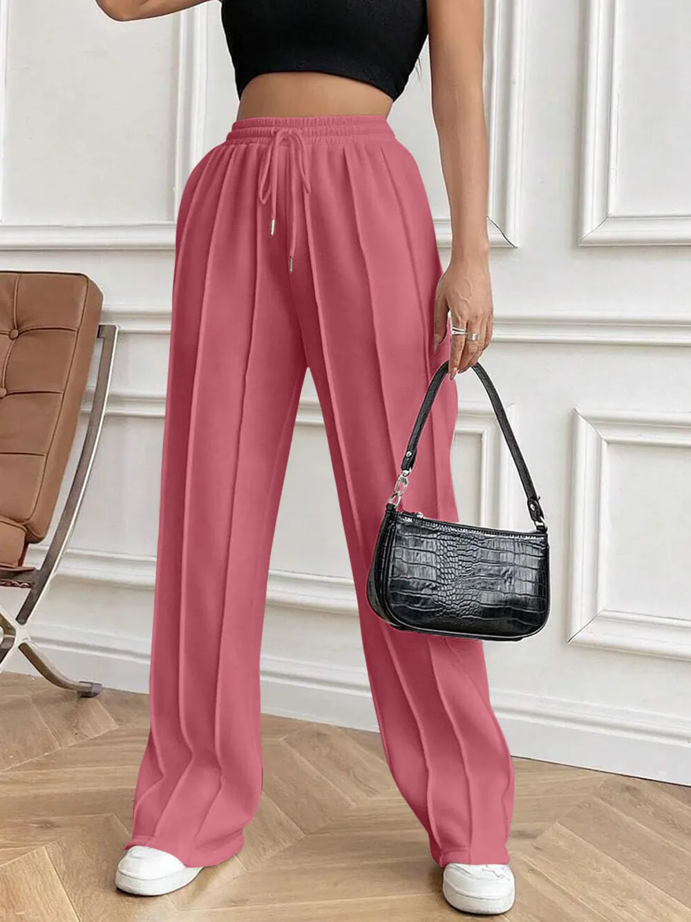 Drawstring Elastic Waist Pants with Pockets - Roe Creation