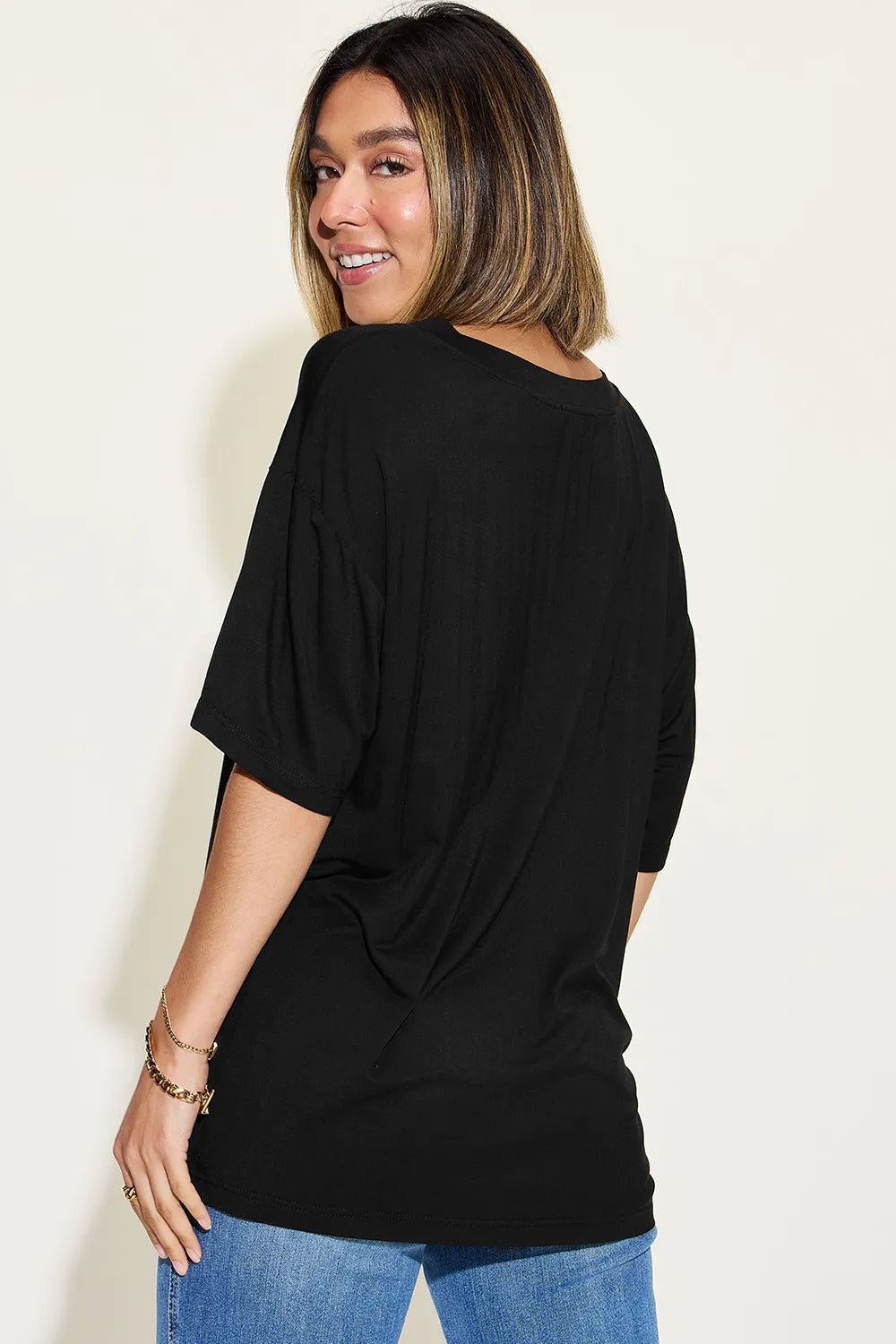 Basic Bae Full Size Bamboo V-Neck Drop Shoulder T-Shirt - Roe Creation