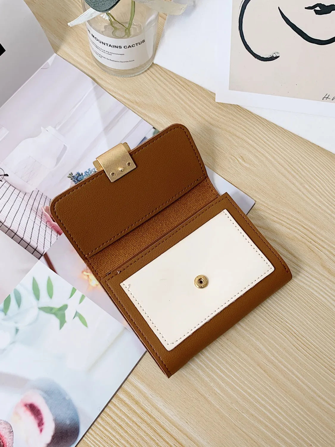 Contrast PU Leather Wallet - Roe Creation