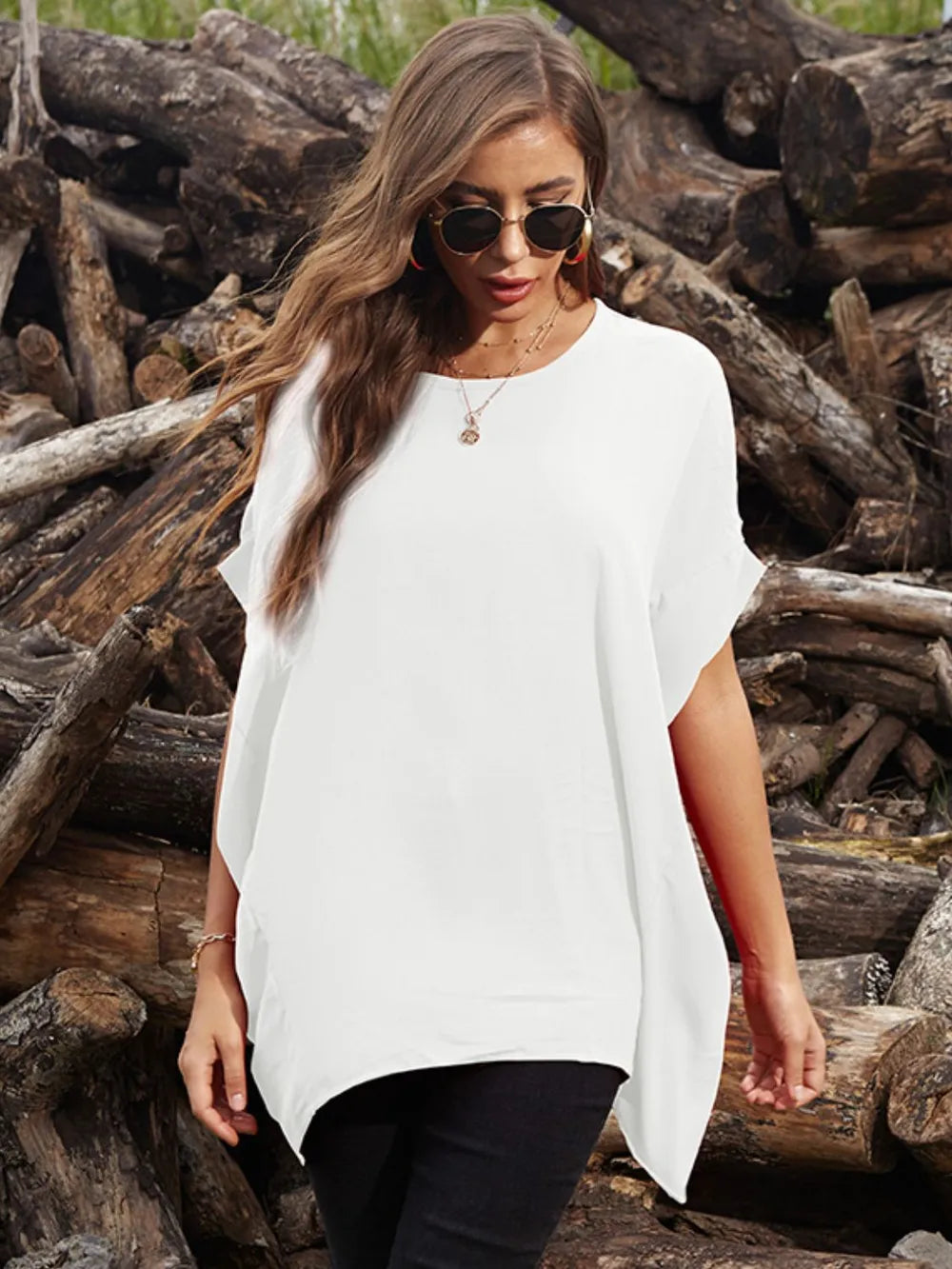 Perfee Round Neck Short Sleeve T-Shirt - Roe Creation