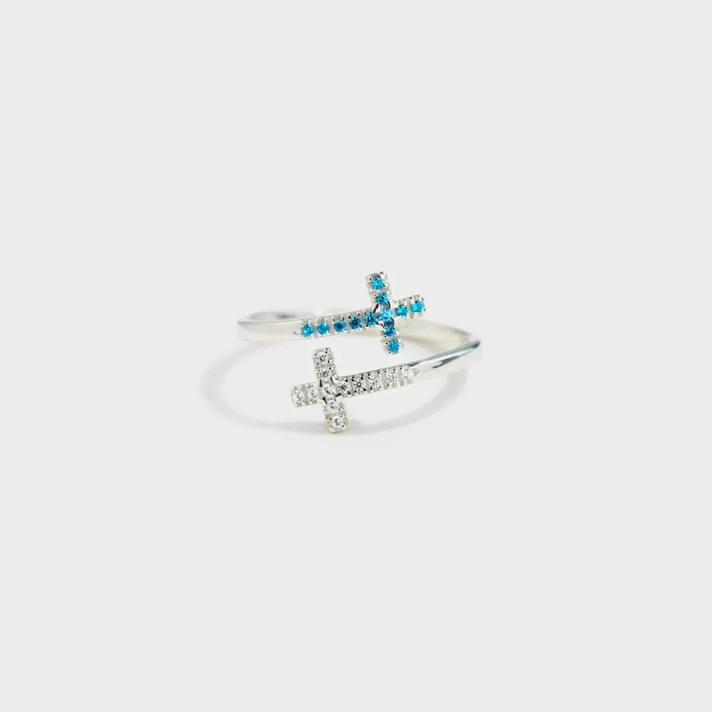 Zircon 925 Sterling Silver Double Cross Bypass Ring - Roe Creation