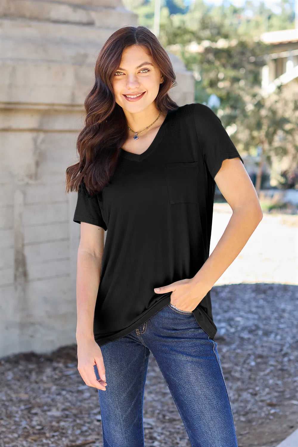Basic Bae Bamboo Full Size V-Neck Short Sleeve T-Shirt - Roe Creation