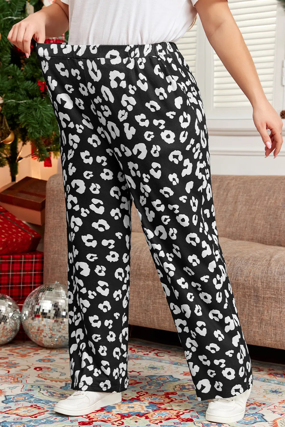 Plus Size Leopard Elastic Waist Pants - Roe Creation